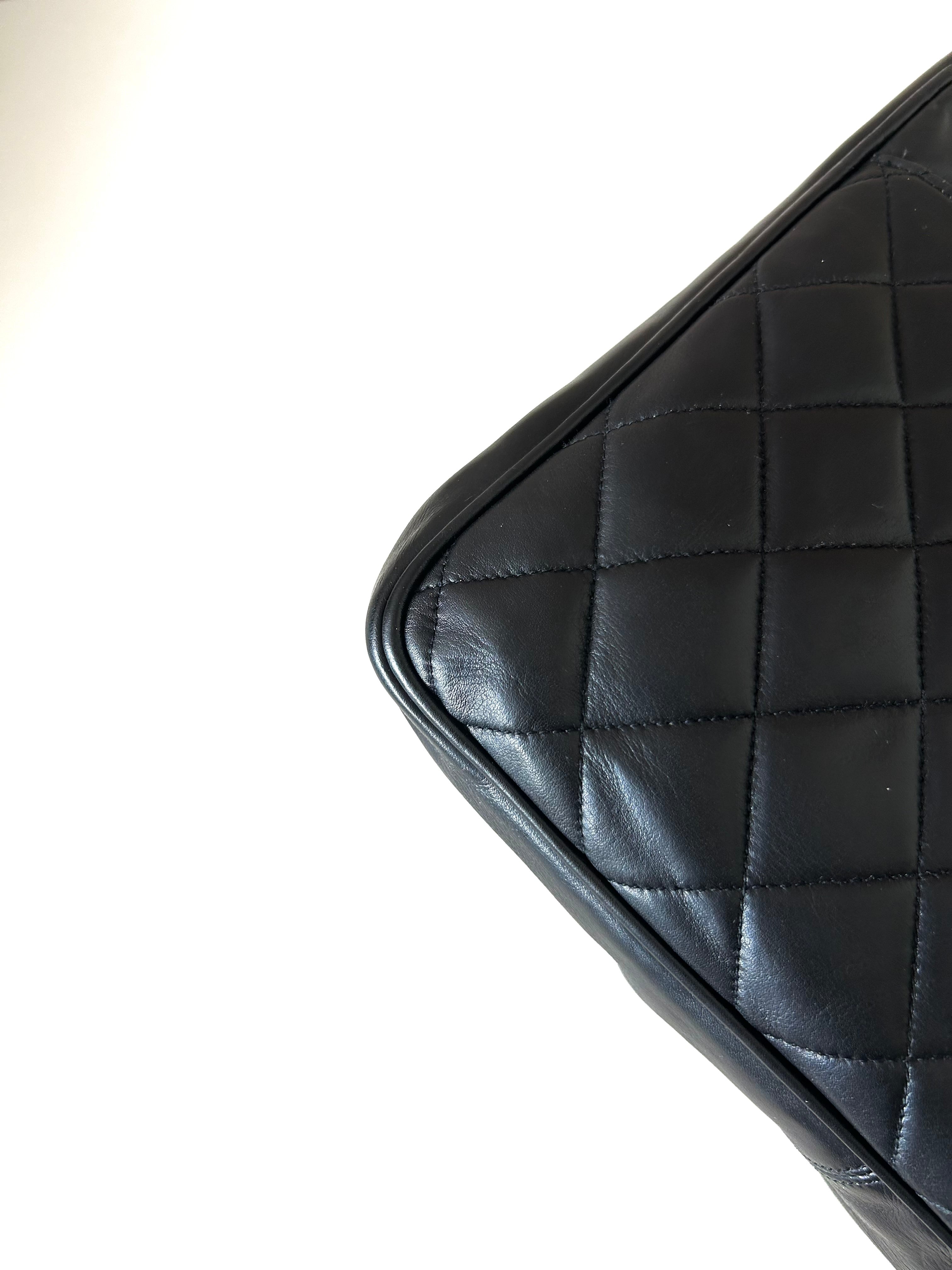 CHANEL Black Metalasse lambskin chain tote bag / side bag