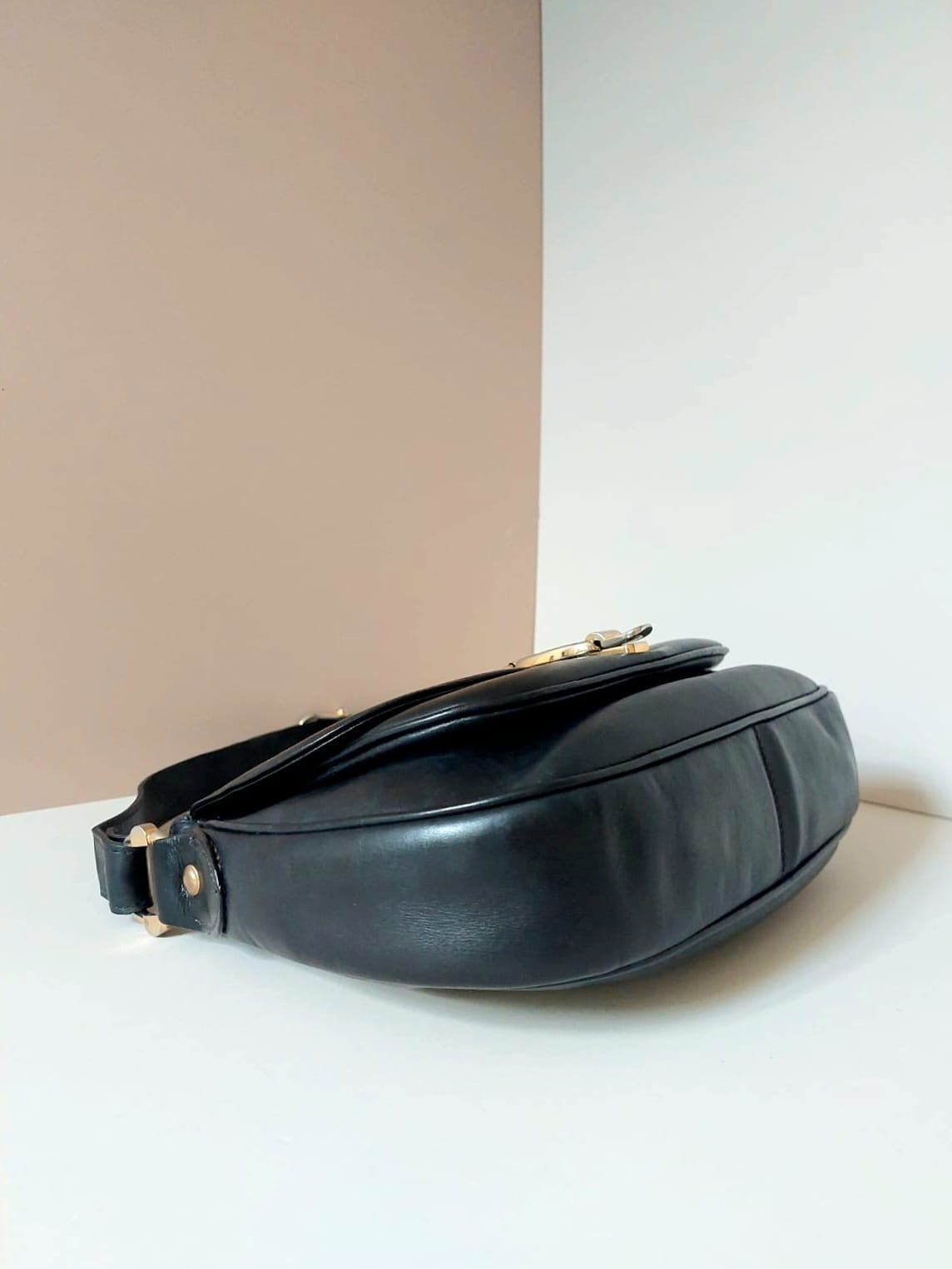 CELINE rare black carriage gold buckle saddle side bag