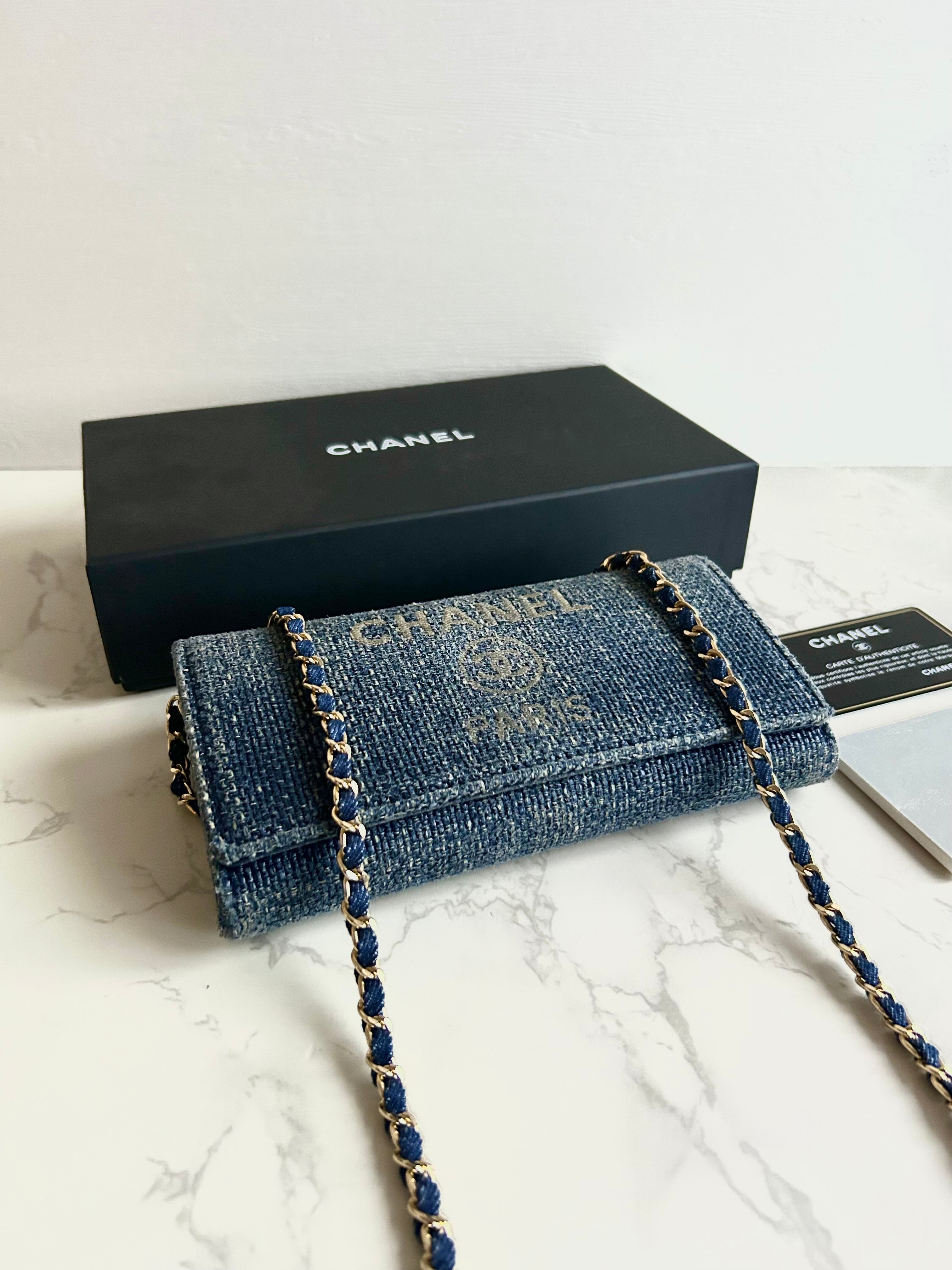 Rare Full Set Chanel Denim Patchwork WOC Shoulder Bag Crossbody Bag Long Wallet