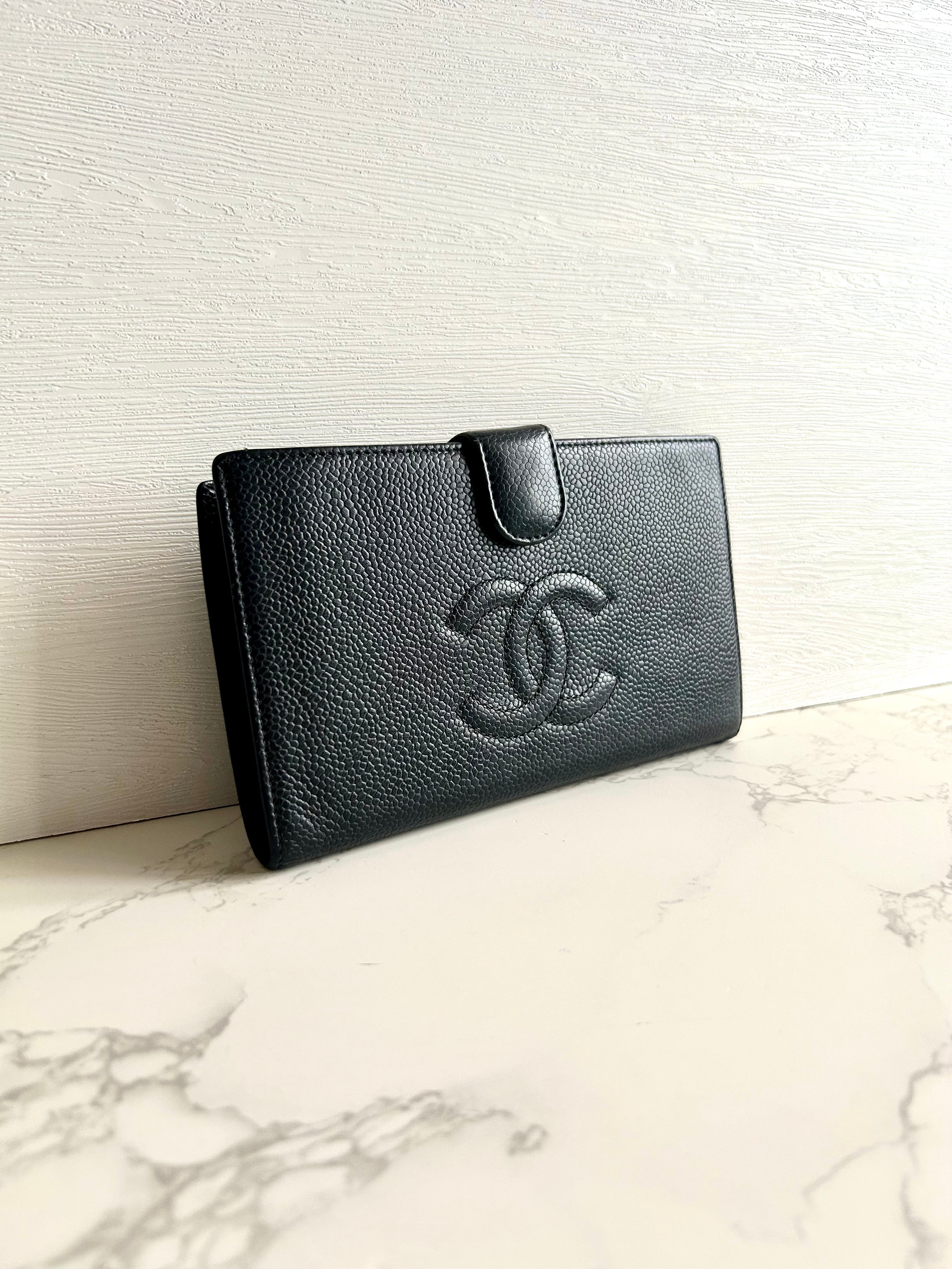 CHANEL Black Classic Caviar Leather Long Wallet/Wallet