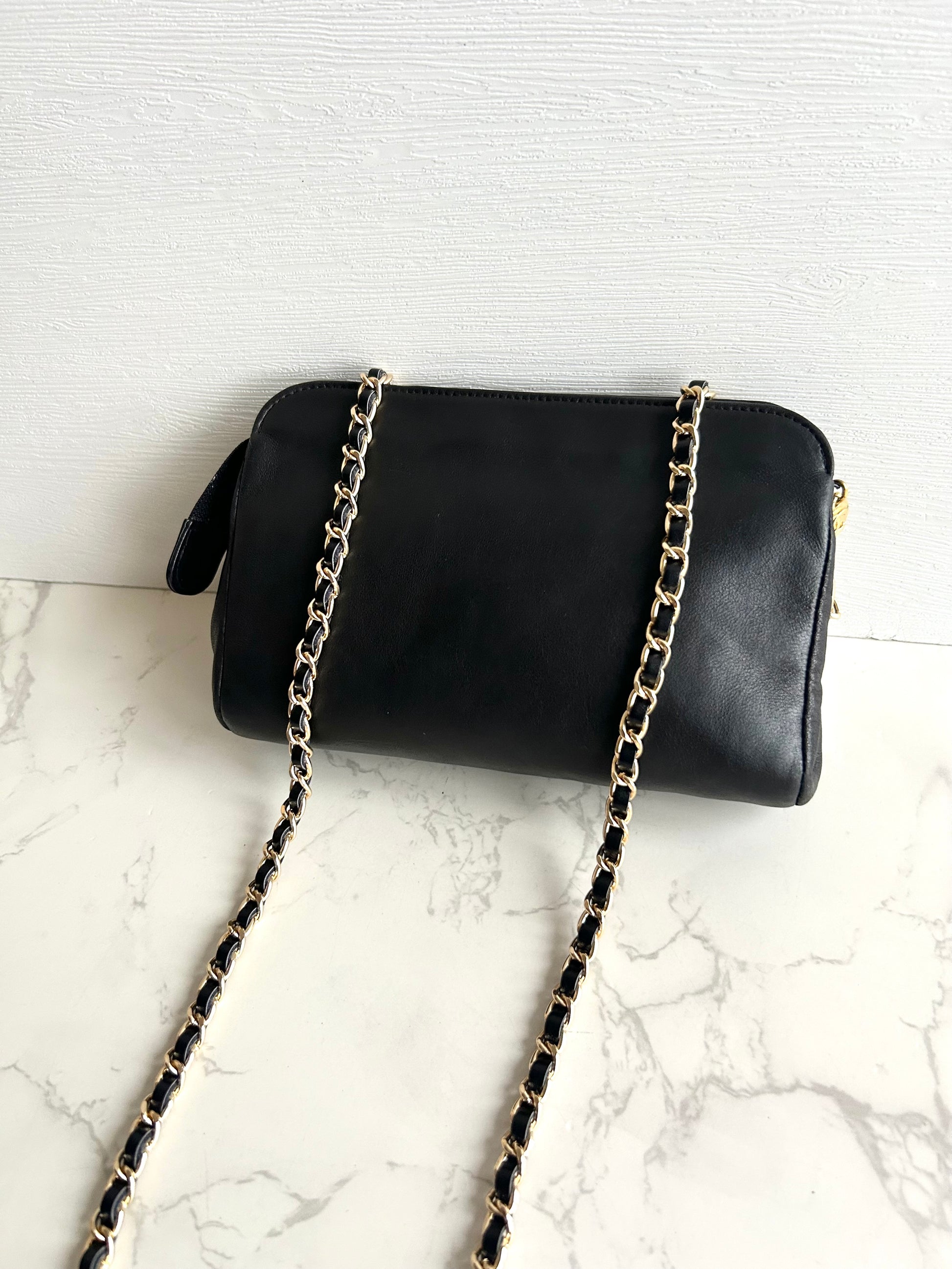 Chanel 黑色小羊皮革Cocomark斜背包/單肩包/側背包