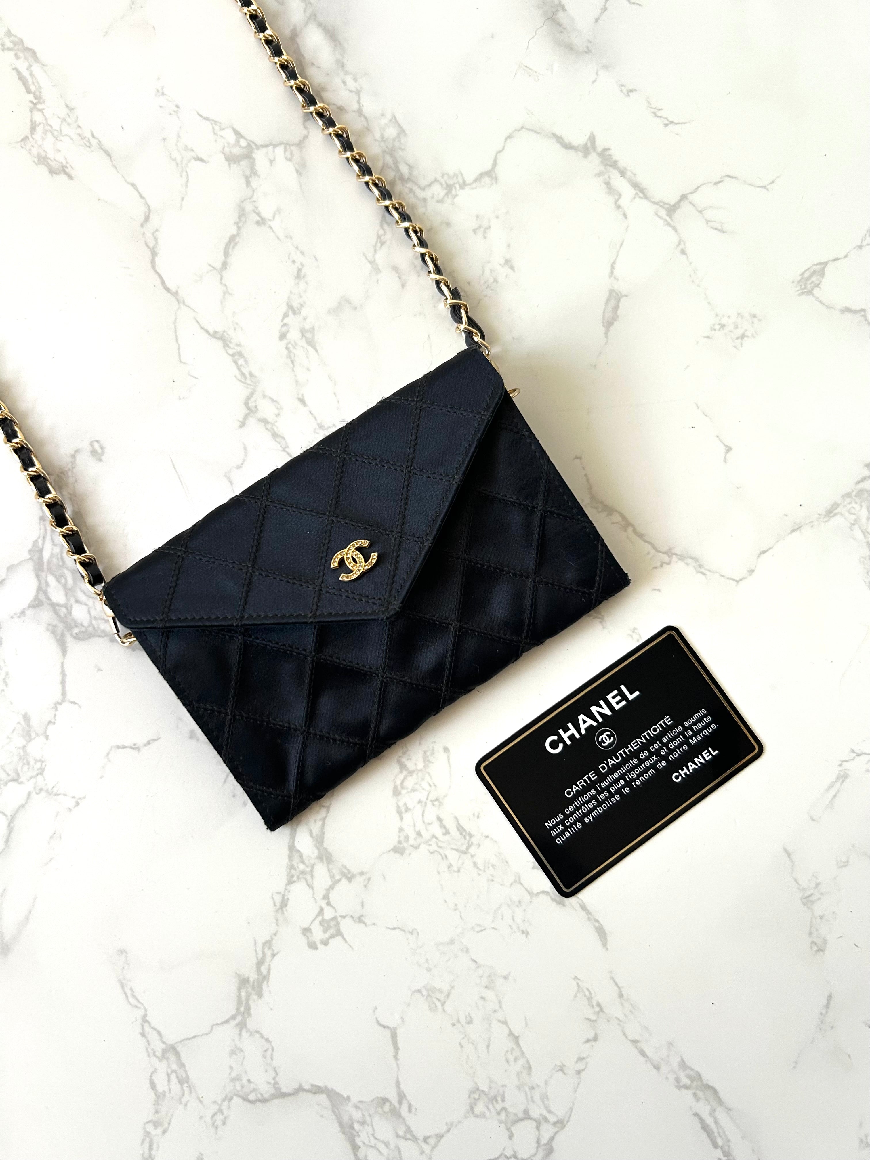 CHANEL Rare Black Satin Rhinestone Small Bag/Side Bag/Messenger Bag/Clutch Bag