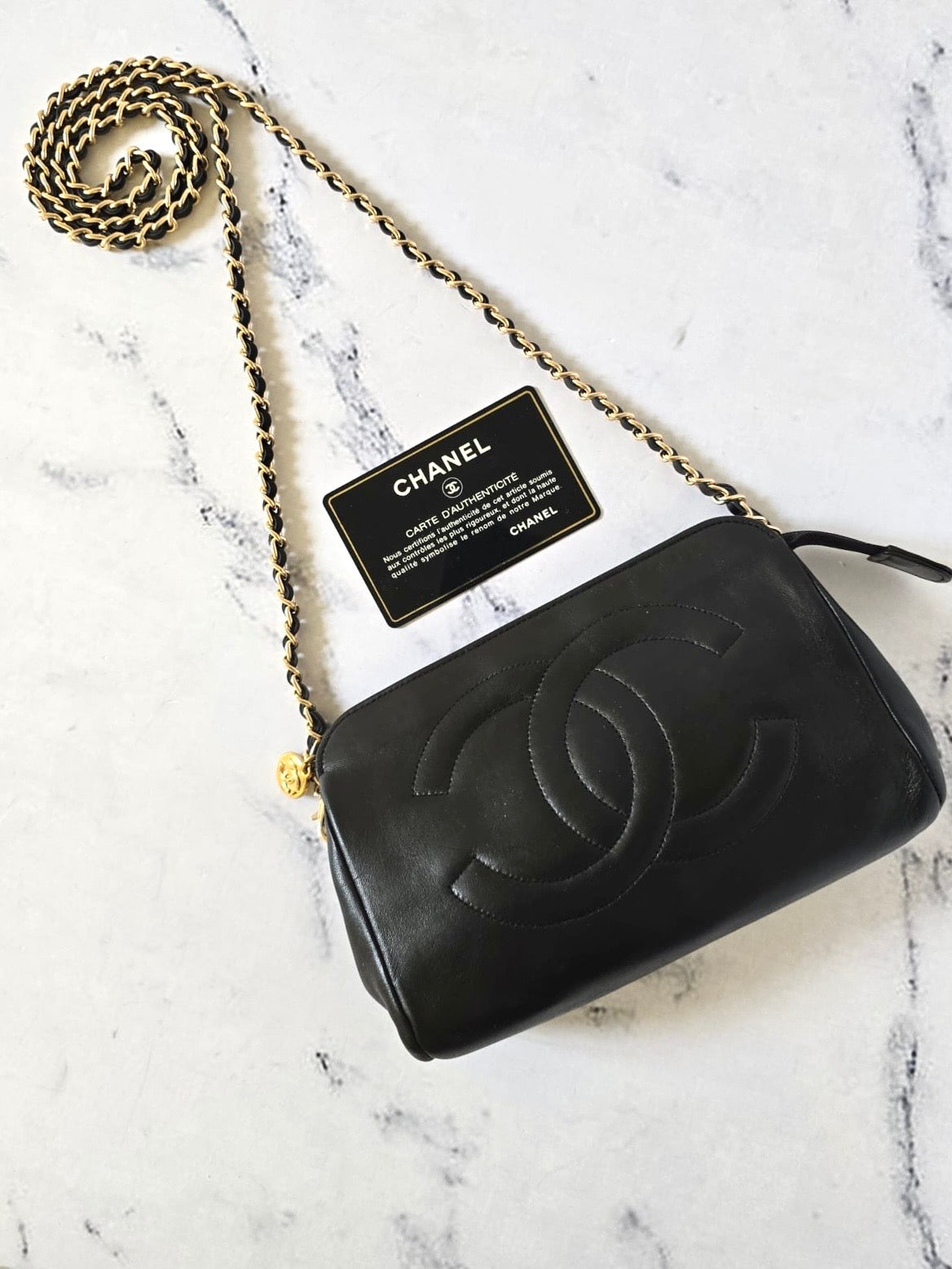 Chanel黑色小羊皮革斜背包 單肩包 側背包 中古包