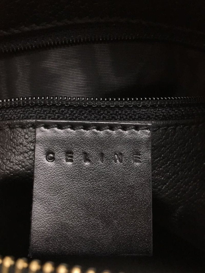 CELINE black old flower leather gold buckle Boston barrel small bag / side bag / oblique bag