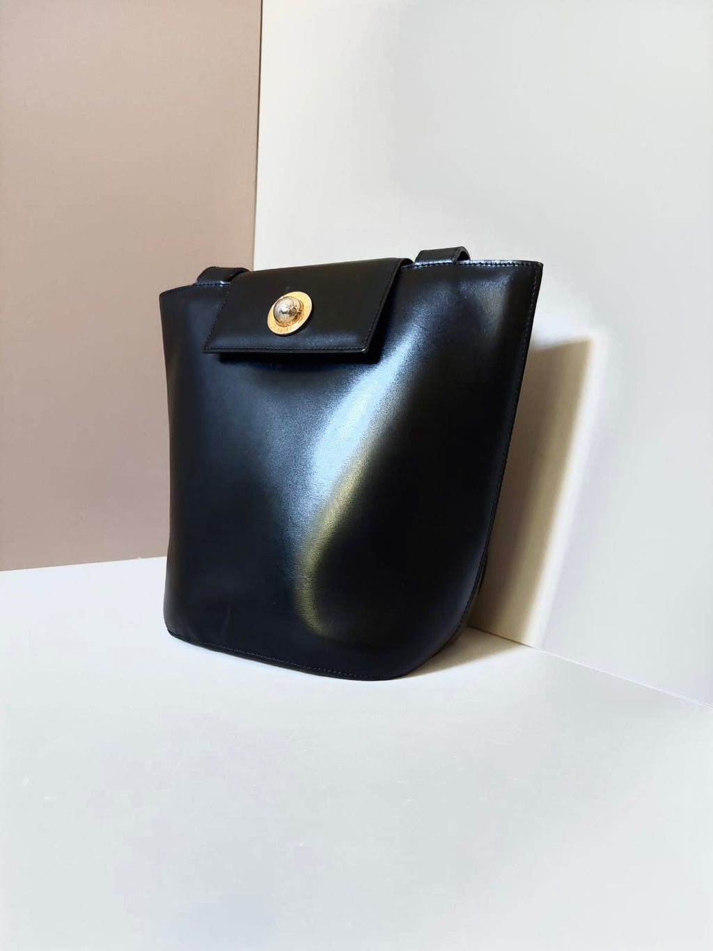 CELINE rare black and gold planet tote barrel bag / side backpack / handbag