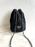 Used Prada Black and Silver Chain Mini Bucket Bag, Shoulder Bag, Crossbody Bag