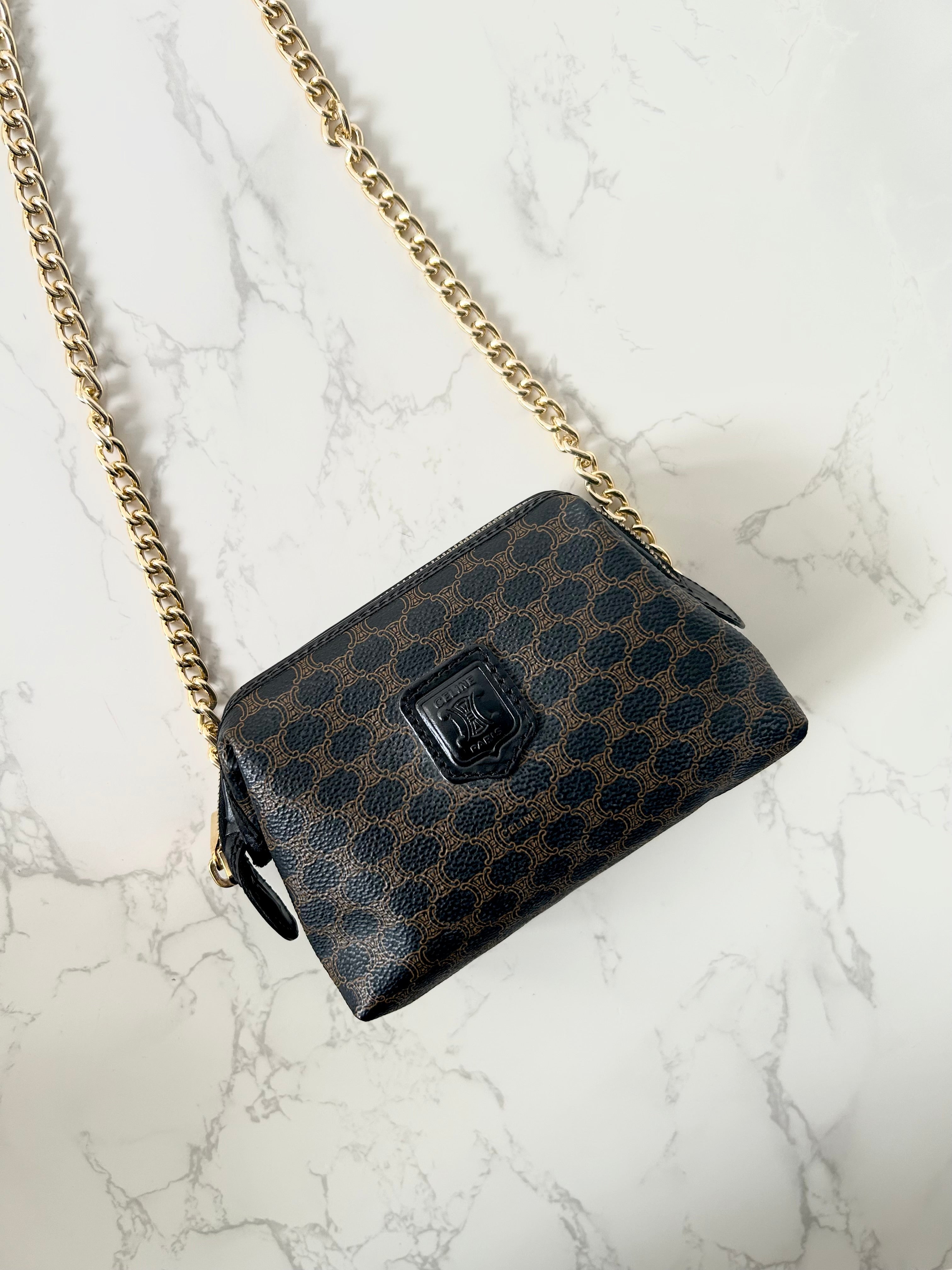 CELINE black old flower cloud leather side bag/crossbody bag/clutch bag