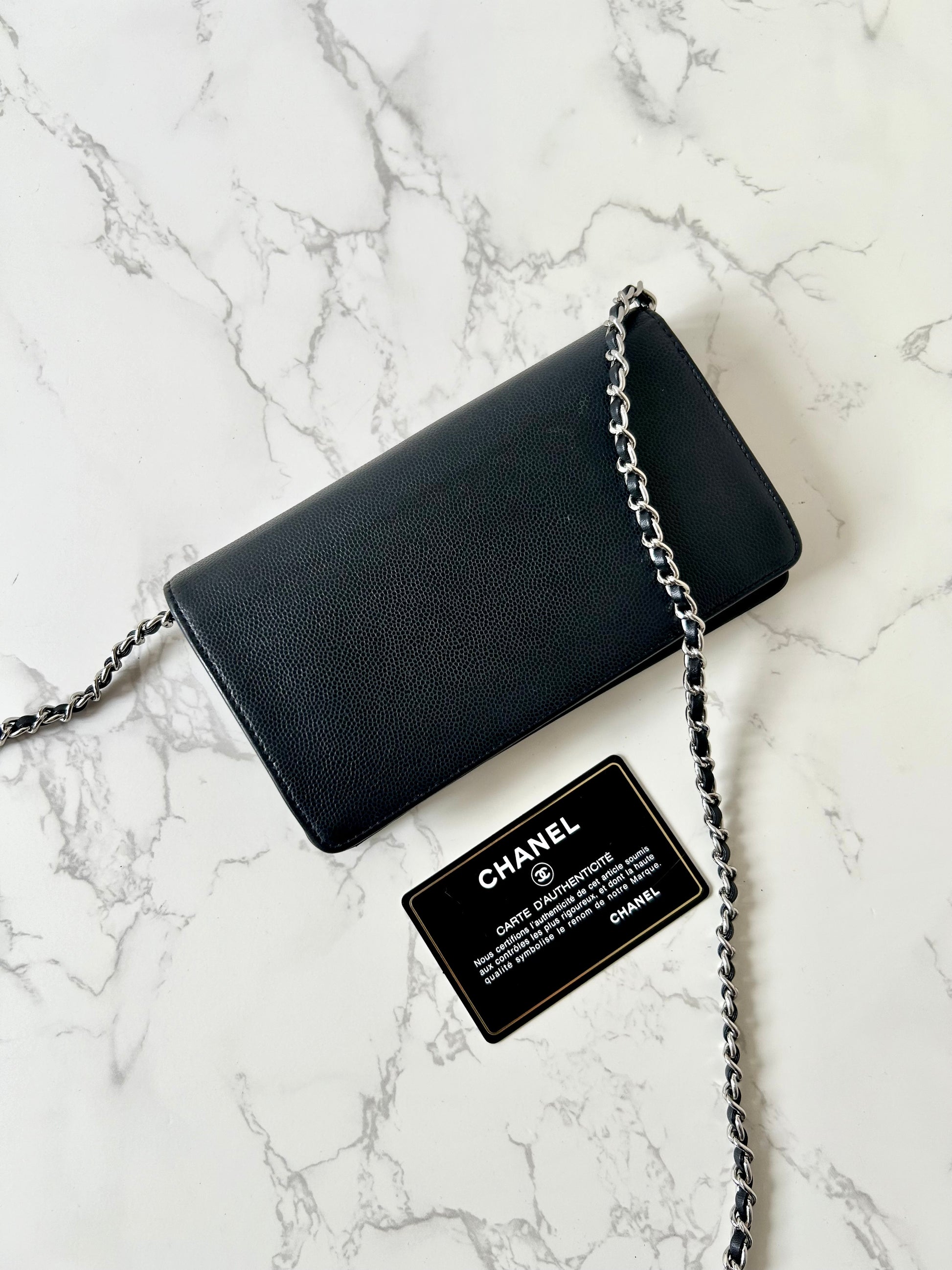 CHANEL Black Caviar Leather WOC Long Wallet / Side Bag / Crossbody Bag