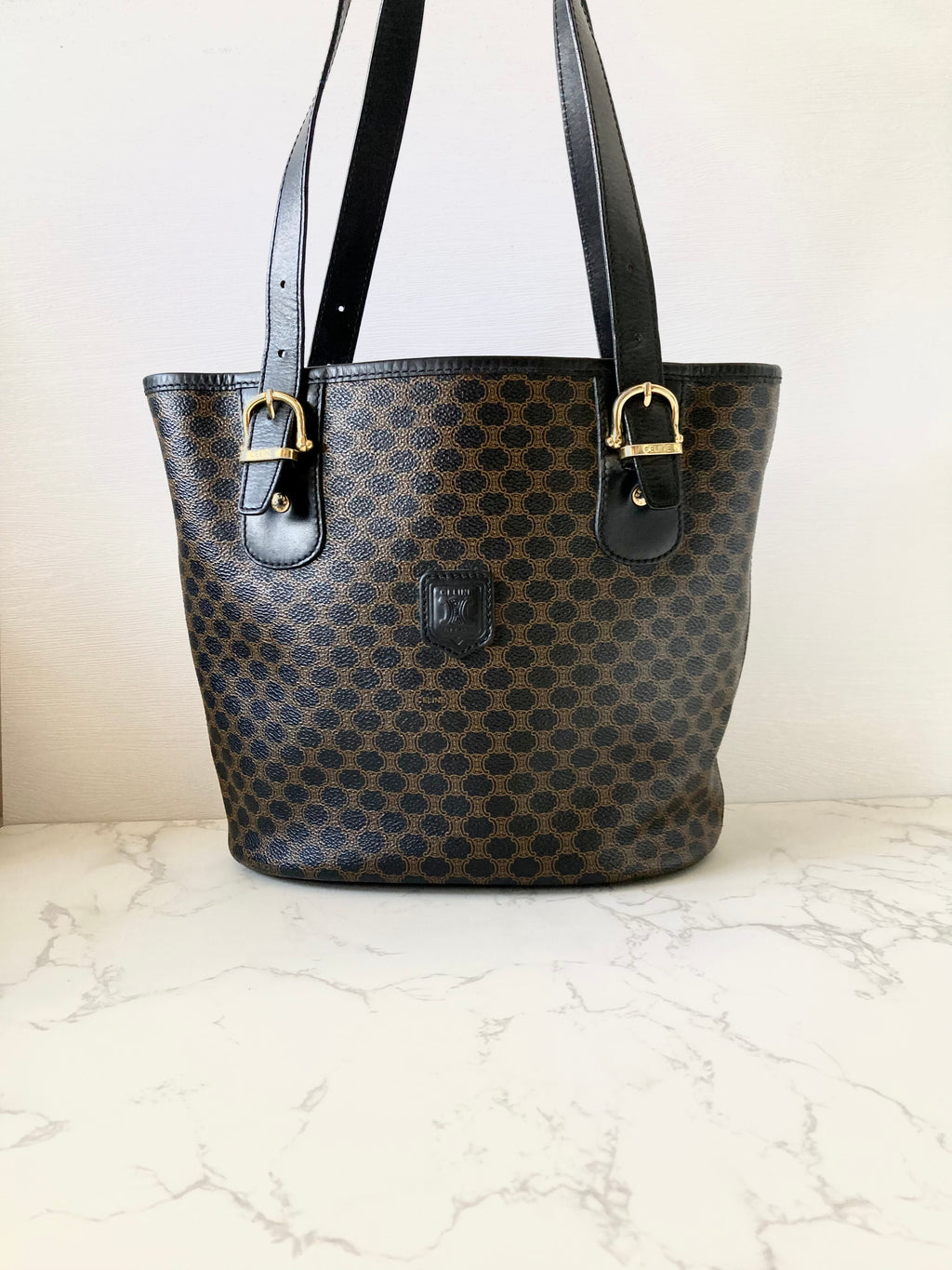 CELINE Rare Black Triomphe Monogram Tote Bag