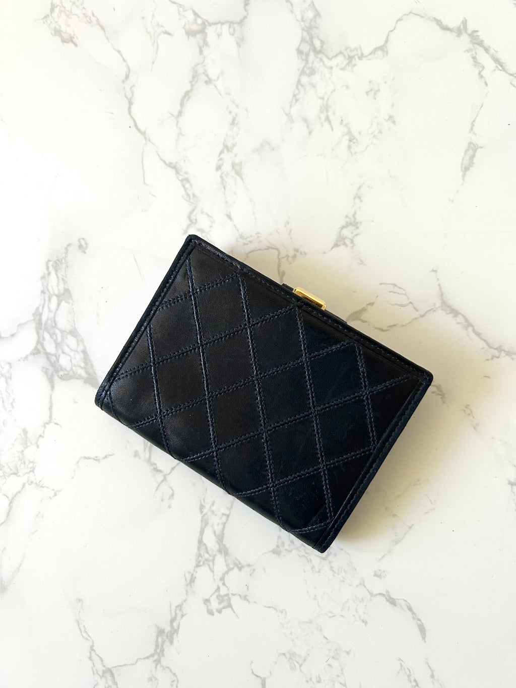 CHANEL rare black lambskin gold label short wallet / wallet