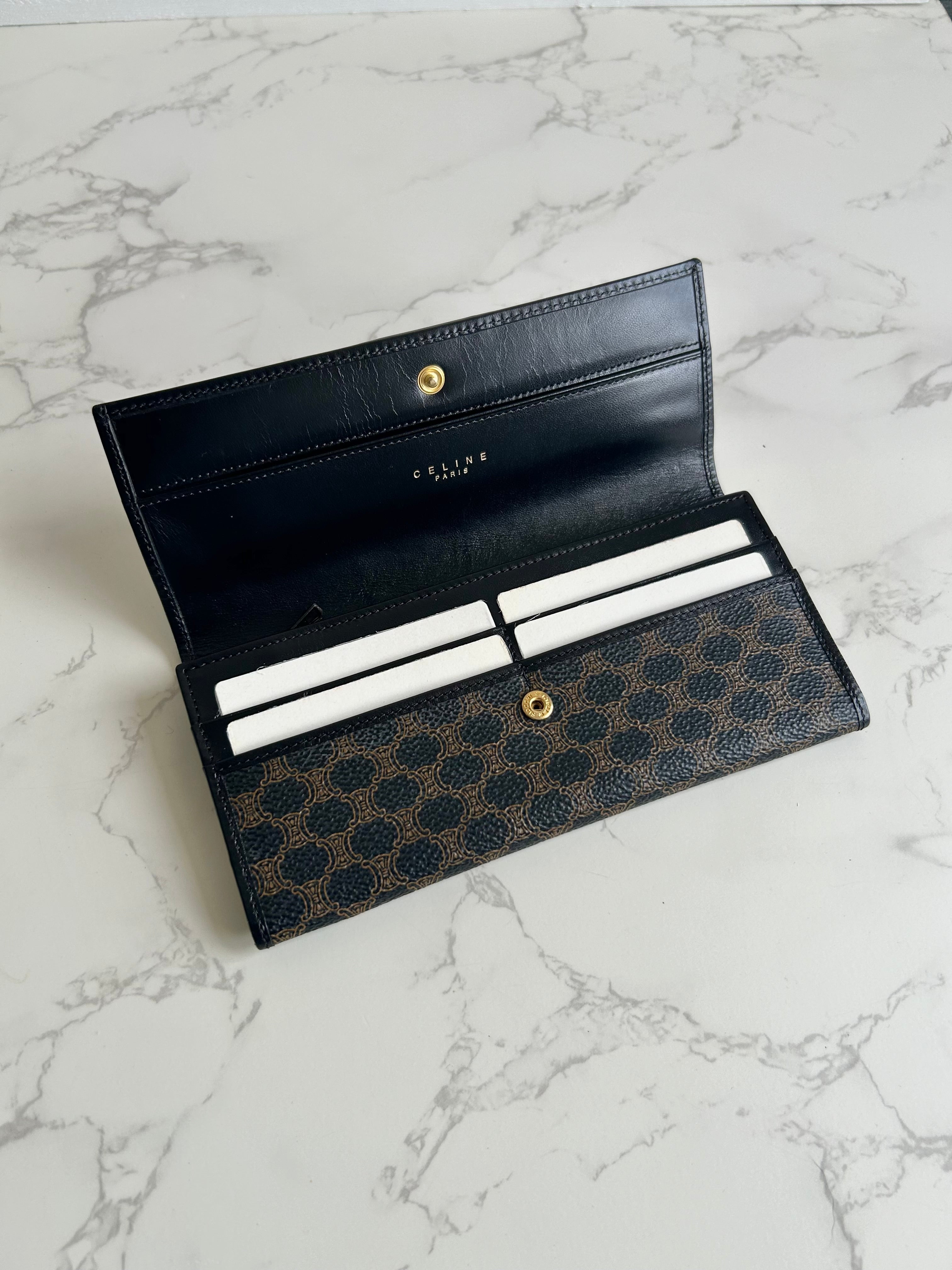 CELINE black monogram leather long wallet/wallet