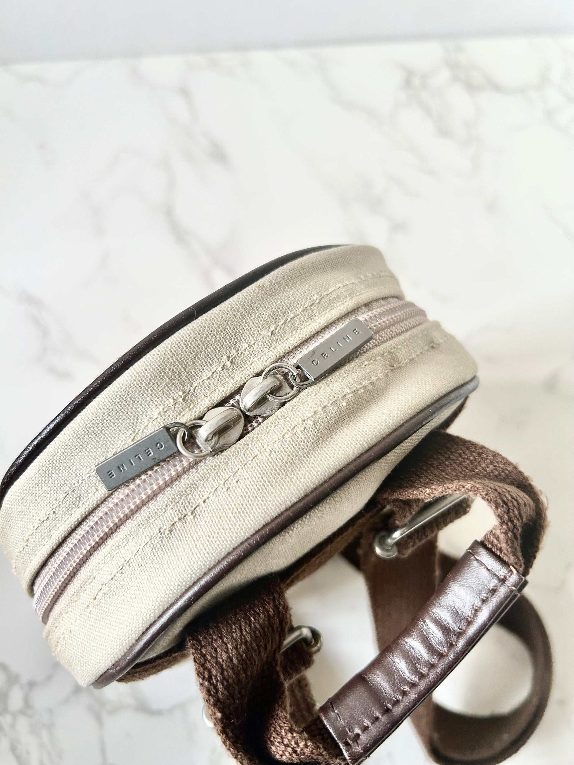 CELINE rare beige black Arc de Triomphe small backpack / rucksack / backpack