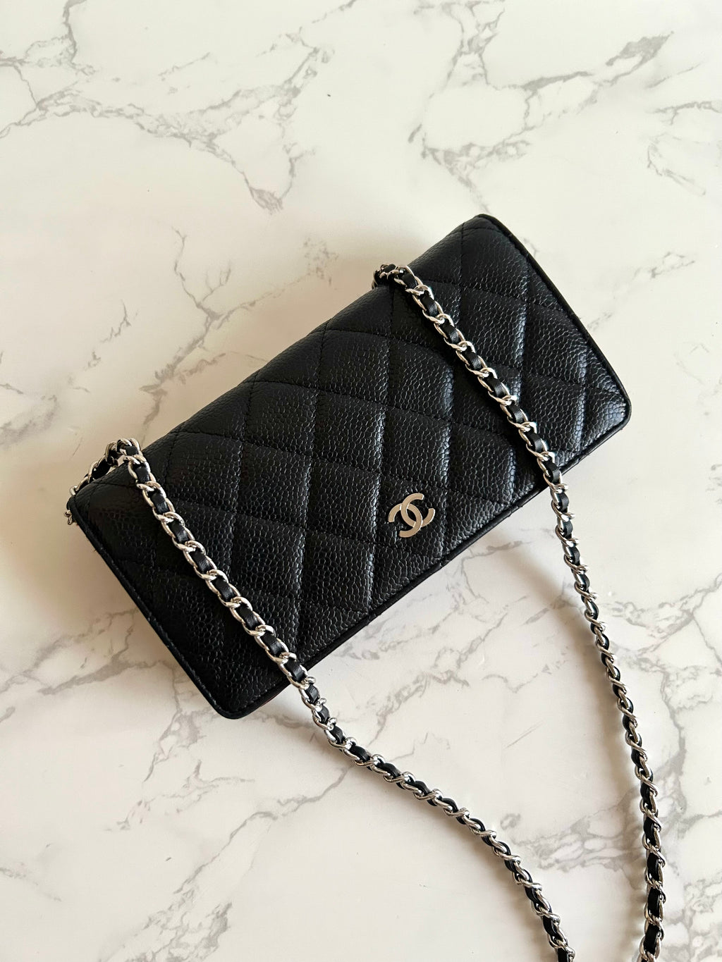 CHANEL Black Caviar Leather WOC Long Wallet / Side Bag / Crossbody Bag