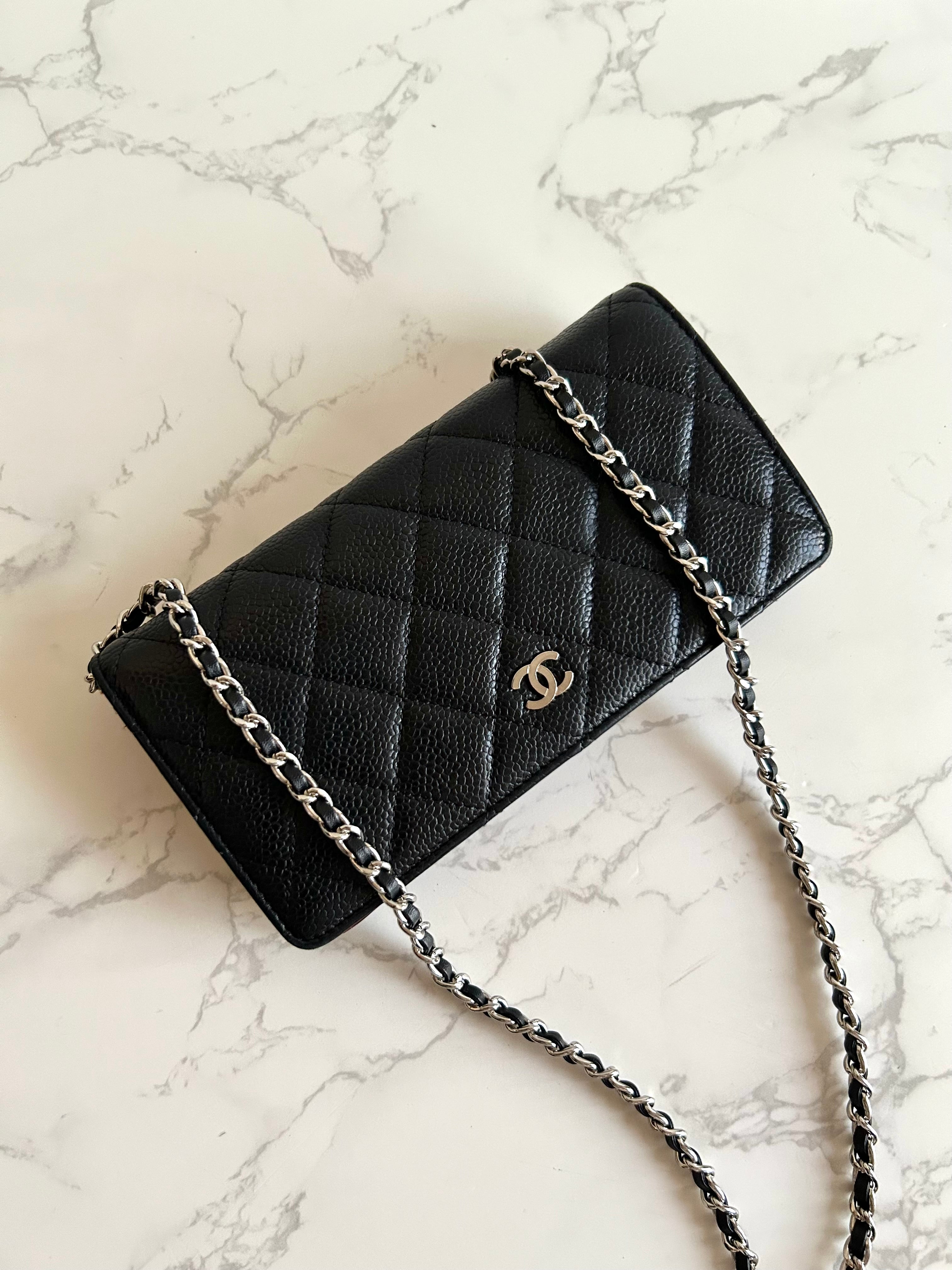 CHANEL Black Caviar Leather WOC Long Wallet / Side Bag / Crossbody Bag