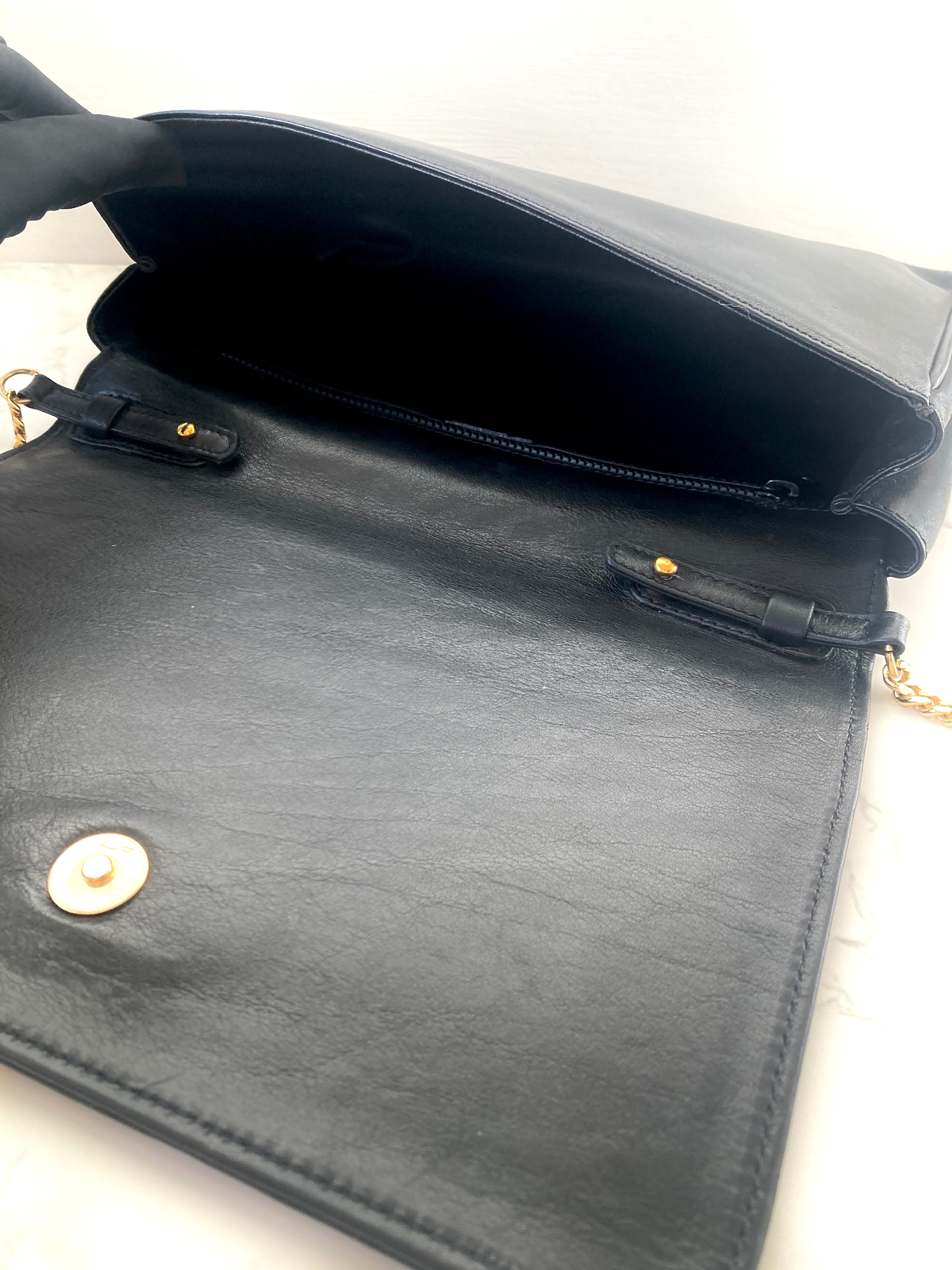 CELINE Rare Triomphe Gold Coin Black Leather Chain Crossbody Bag