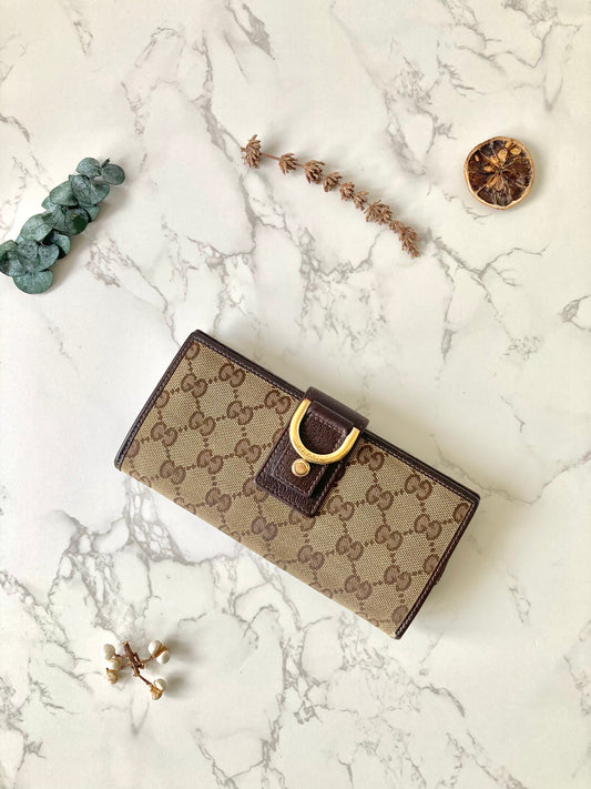 GUCCI Classic Brown Monogram Bi-fold Long Wallet