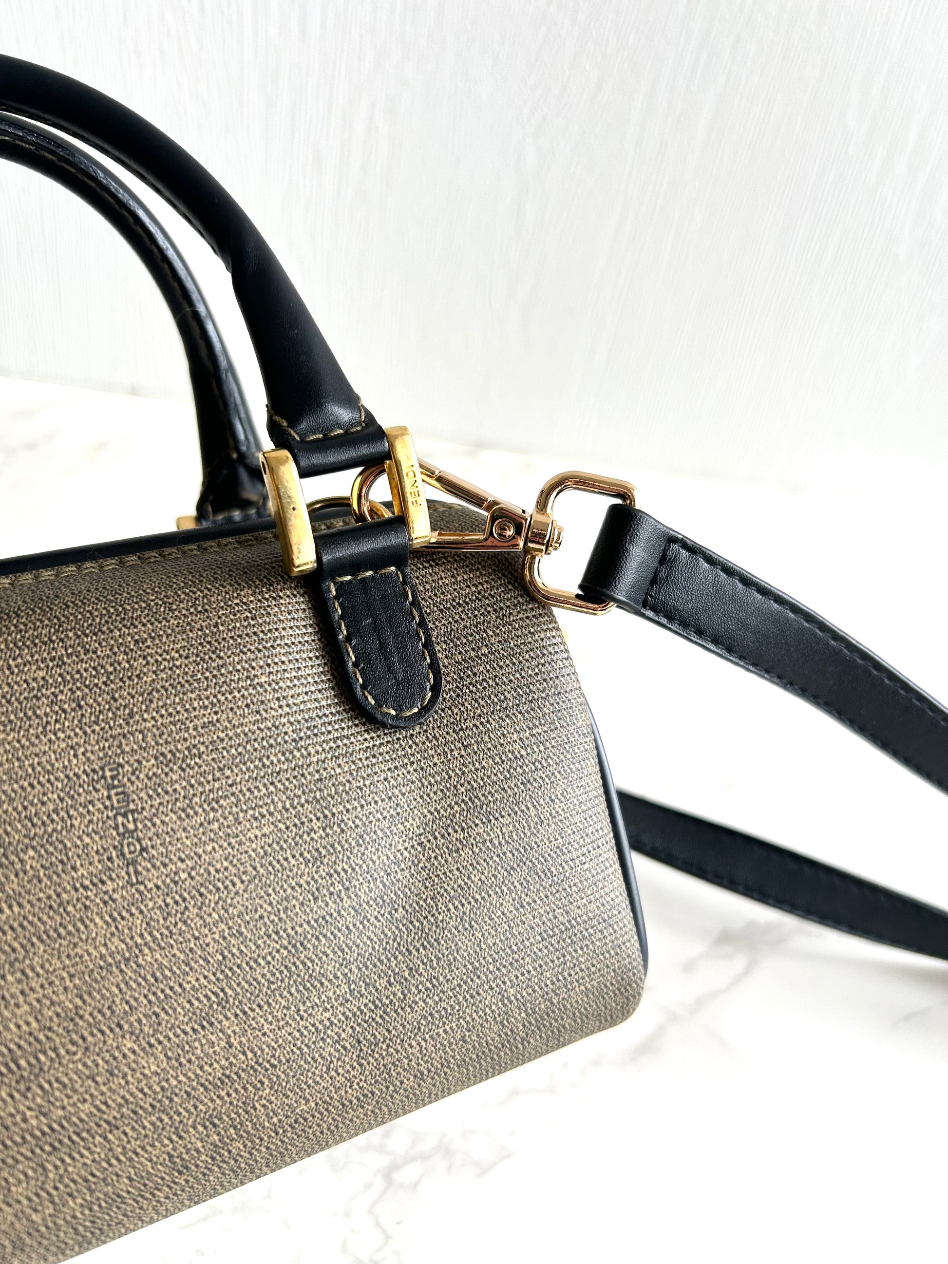 絕版中古包 Fendi 80-90s 迷你拼皮波士頓包 斜背包 側背包