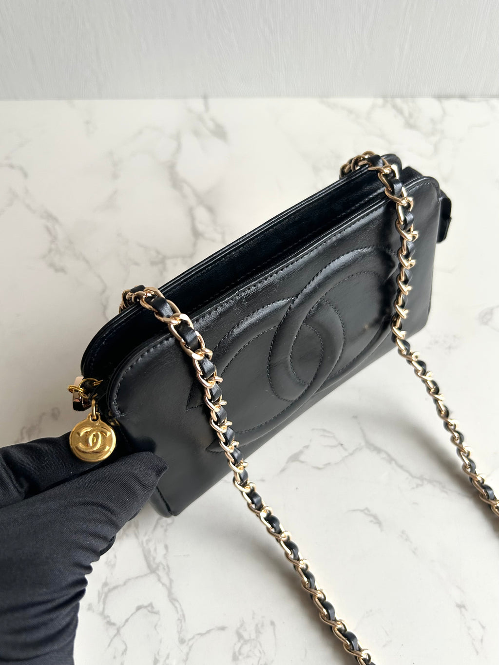 Chanel黑金色皮革斜背包 單肩包 側背包 中古包
