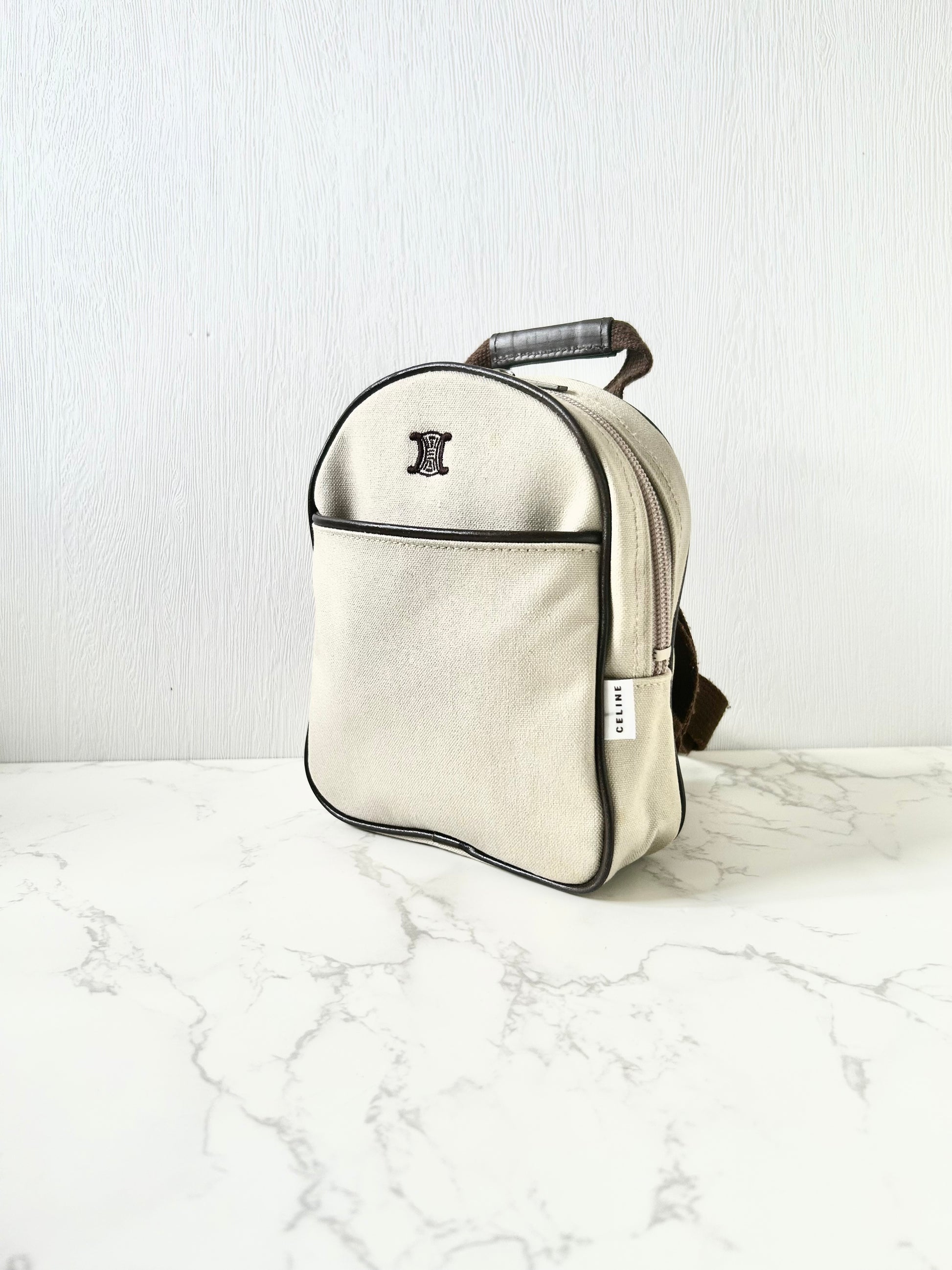 CELINE rare beige black Arc de Triomphe small backpack / rucksack / backpack