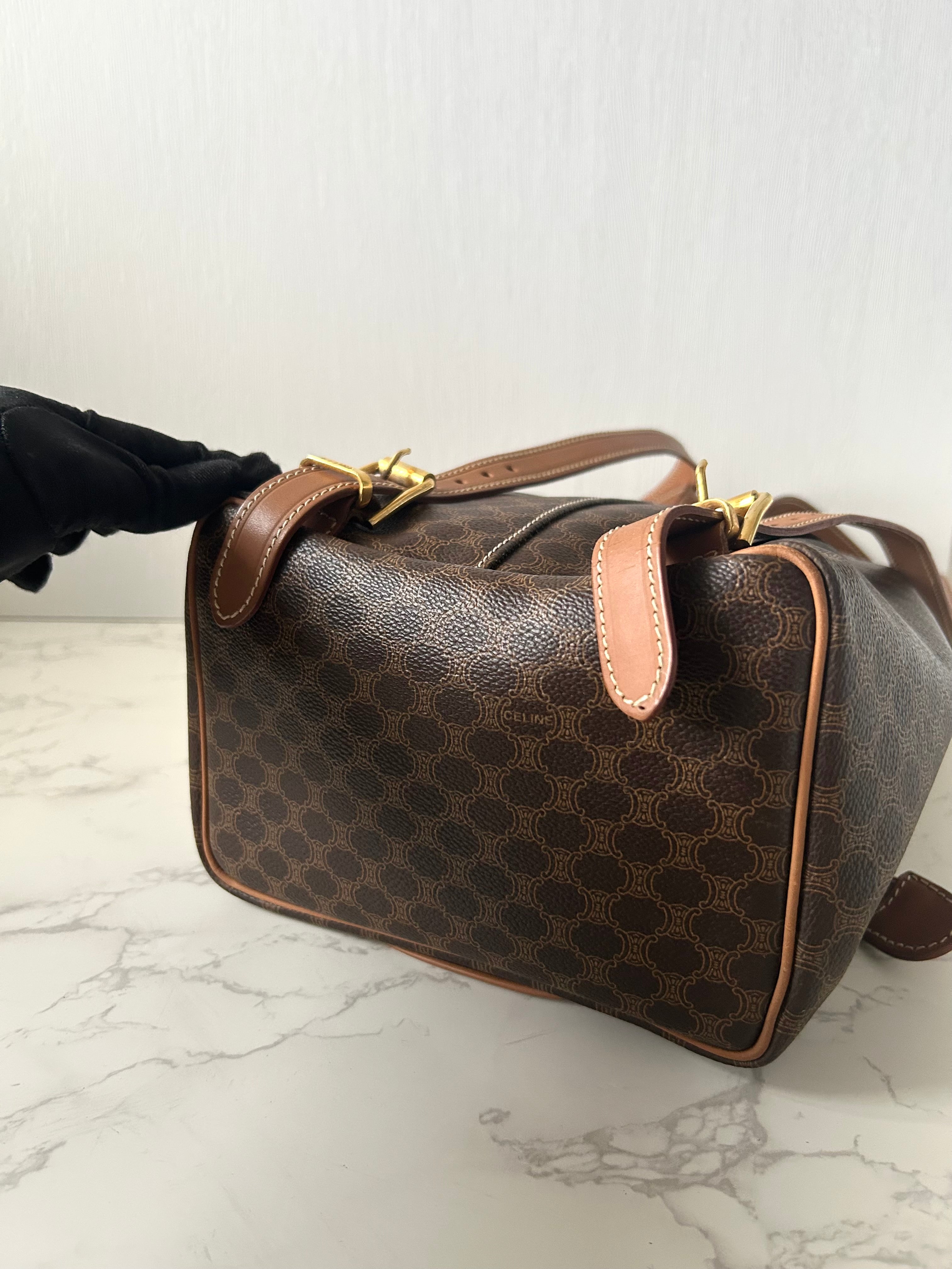 CELINE Rare Brown Monogram Flap Leather Backpack