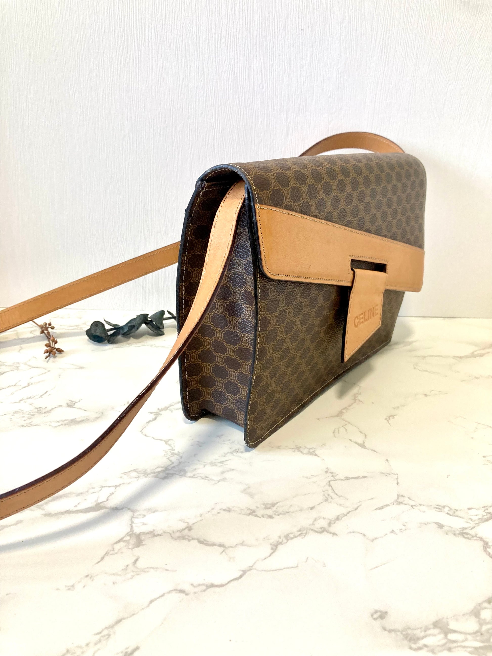 CELINE Rare Brown Macadam Crossbody Messenger Bag