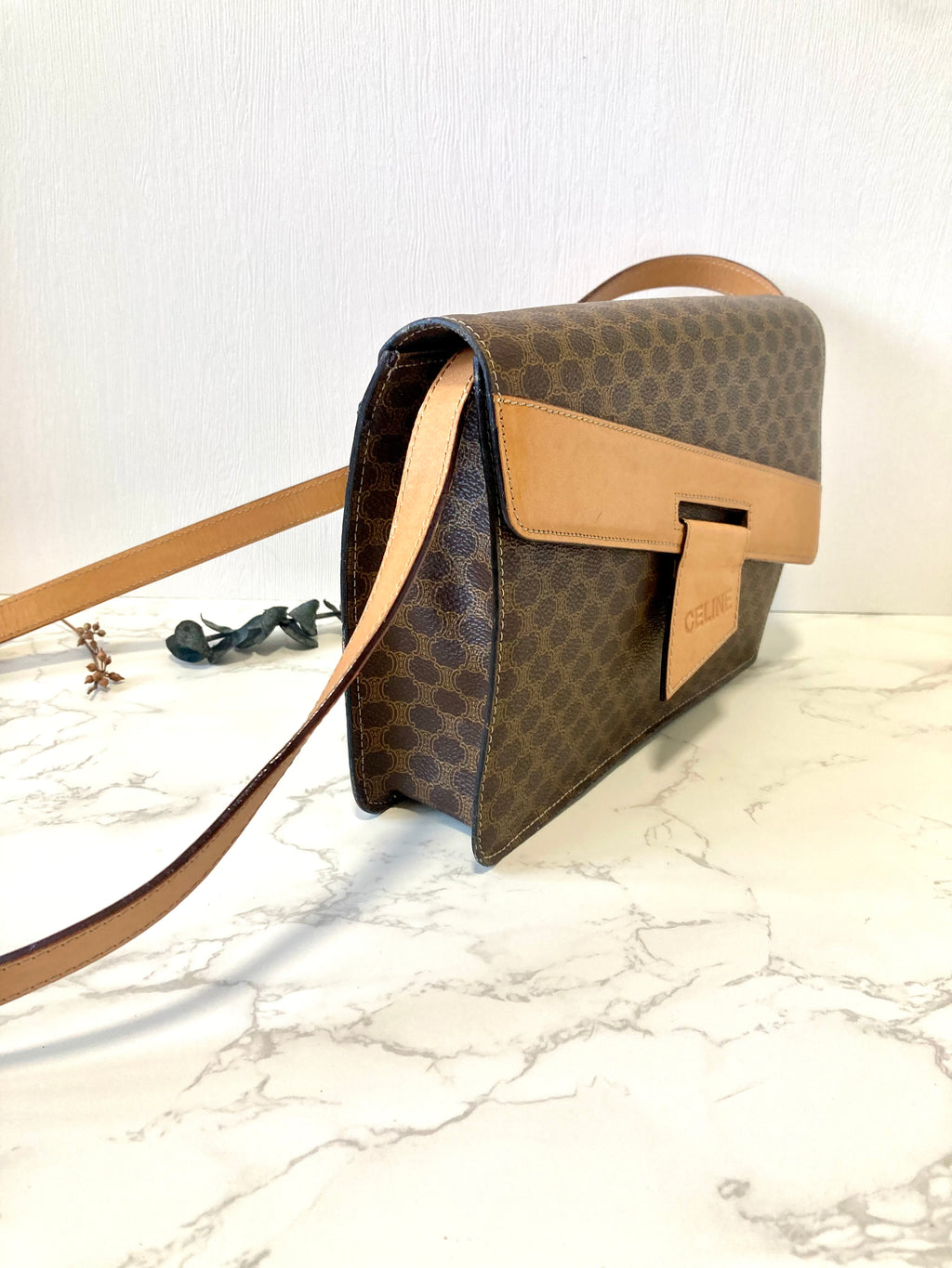 CELINE Rare Brown Macadam Crossbody Messenger Bag