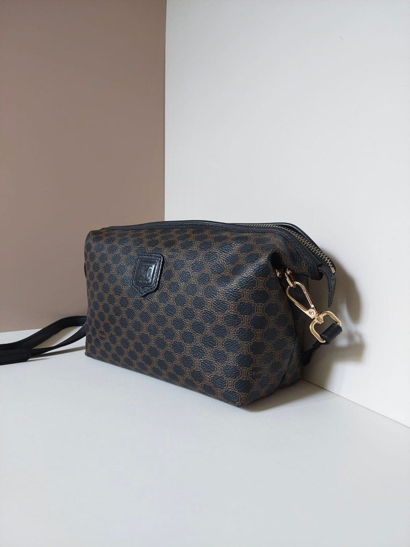 CELINE Medium Cloud Black Old Flower Leather Side Bag/Messenger Bag/Clutch Bag