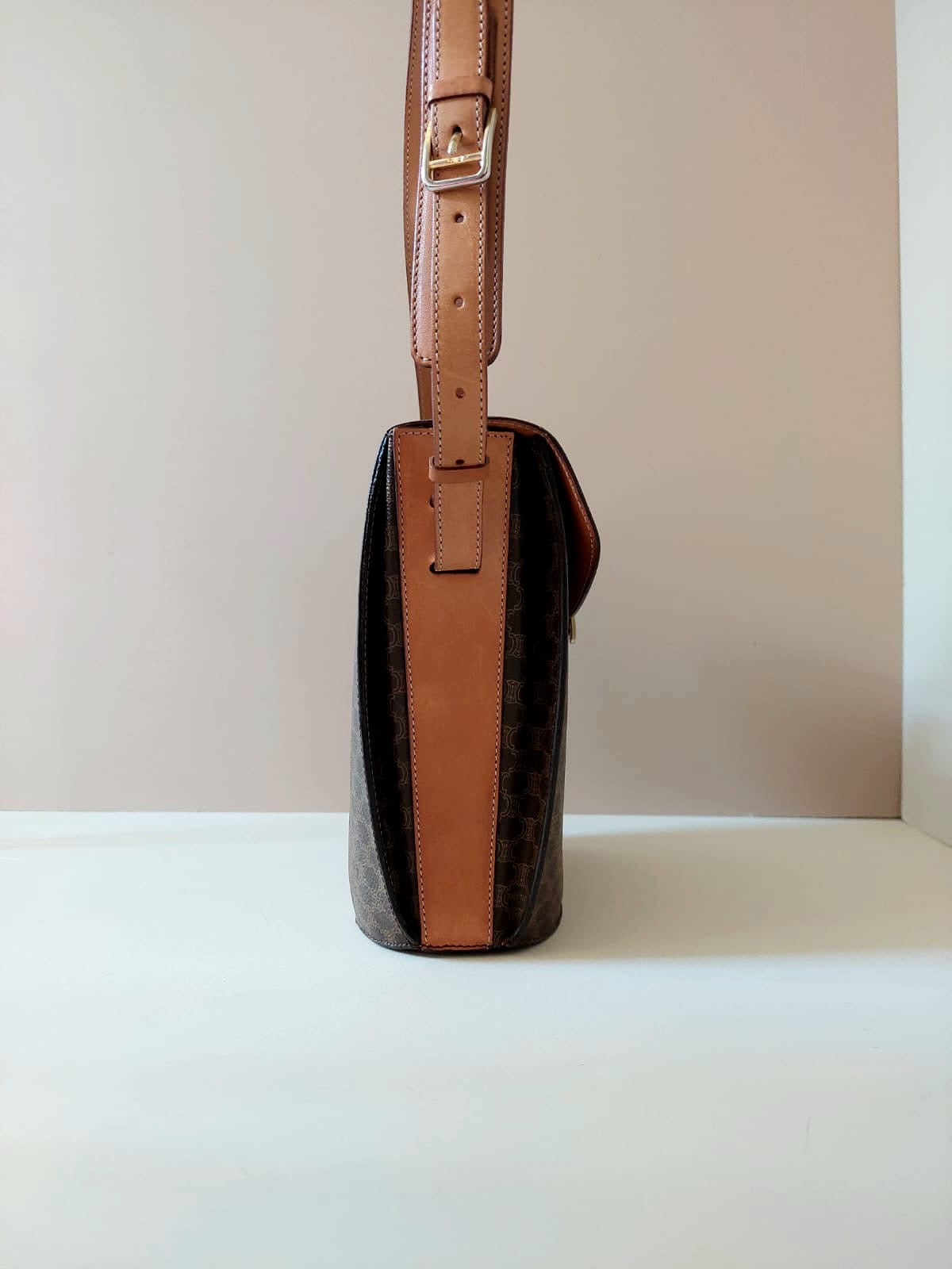 CELINE Rare Brown Monogram Gold-Ring French Fry Bag/Shoulder Bag/Crossbody Bag