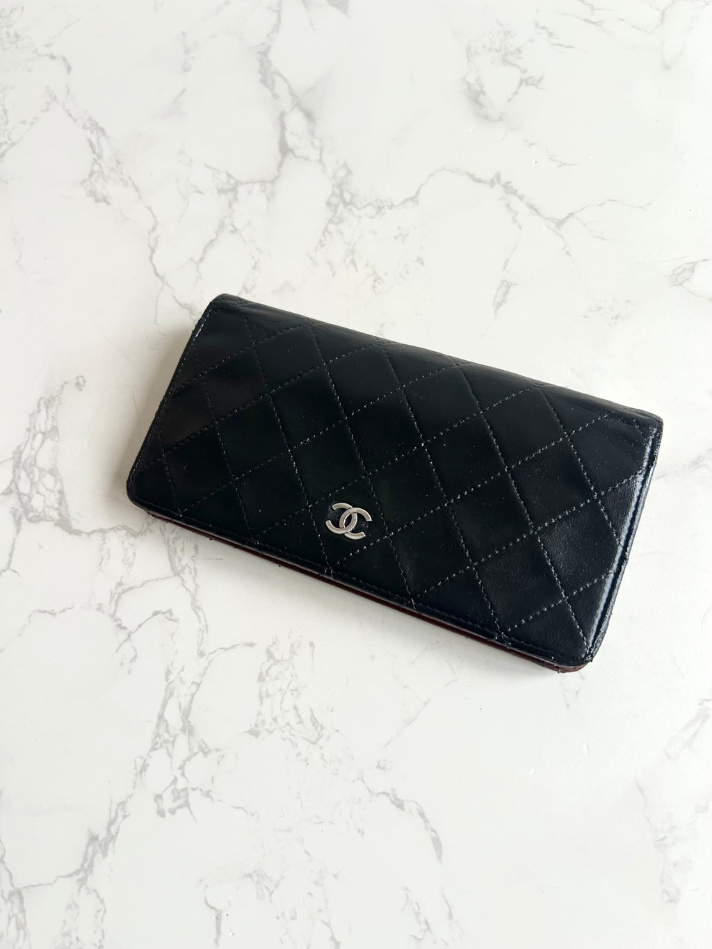 Chanel 黑色銀扣皮革長夾 錢包 皮夾 中古包