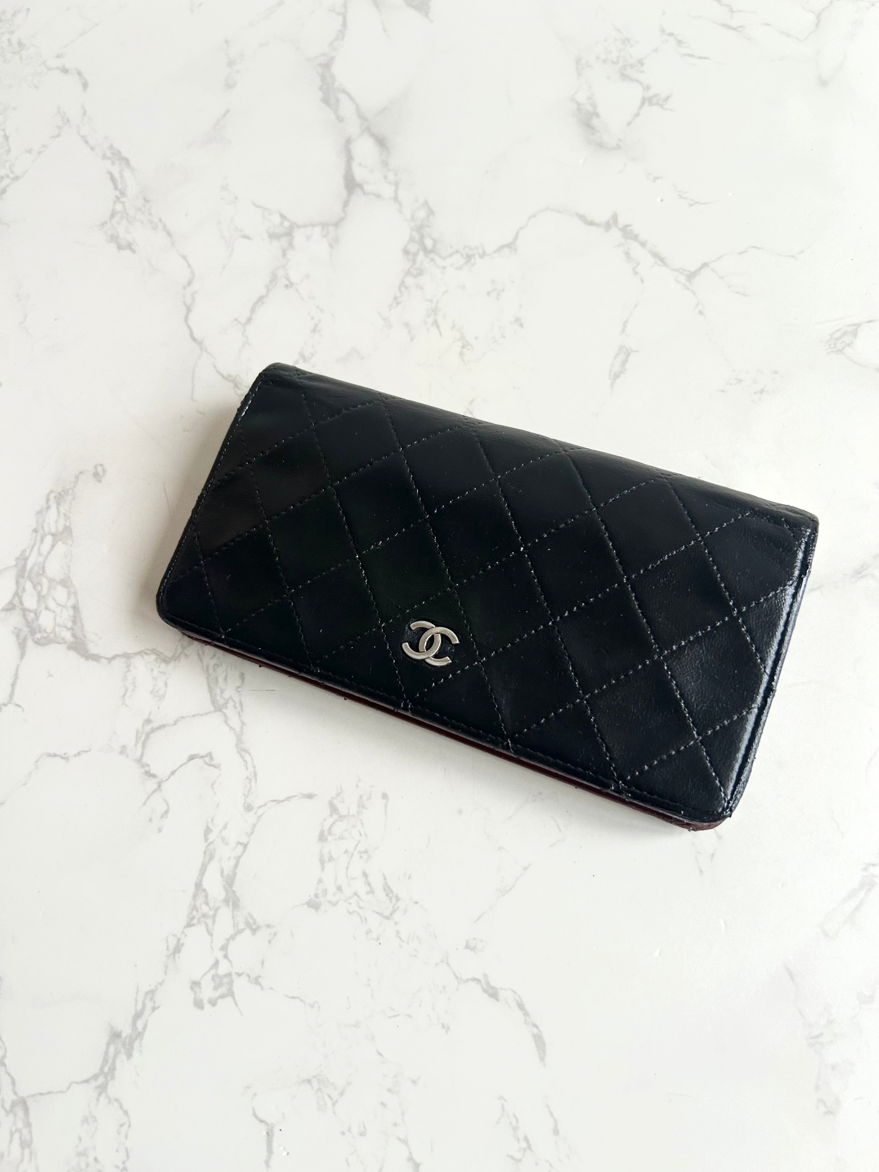 Chanel 黑色銀扣皮革長夾 錢包 皮夾 中古包