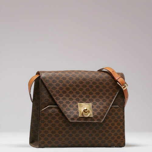 CELINE 中古咖啡色老花信封盒子包/側背包/斜背包