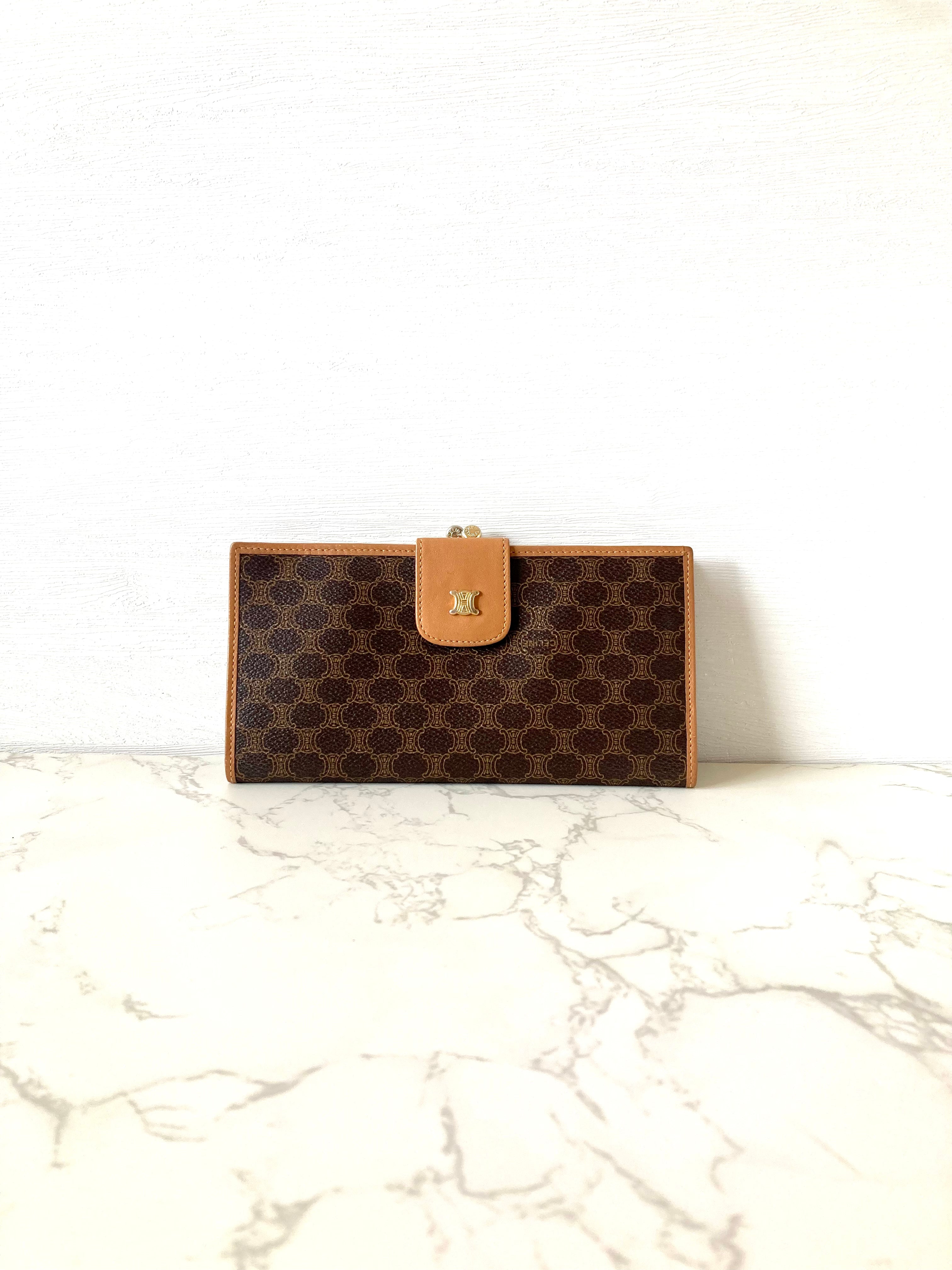 CELINE Brown Macadam Gold Triomphe Long Bi-fold Wallet