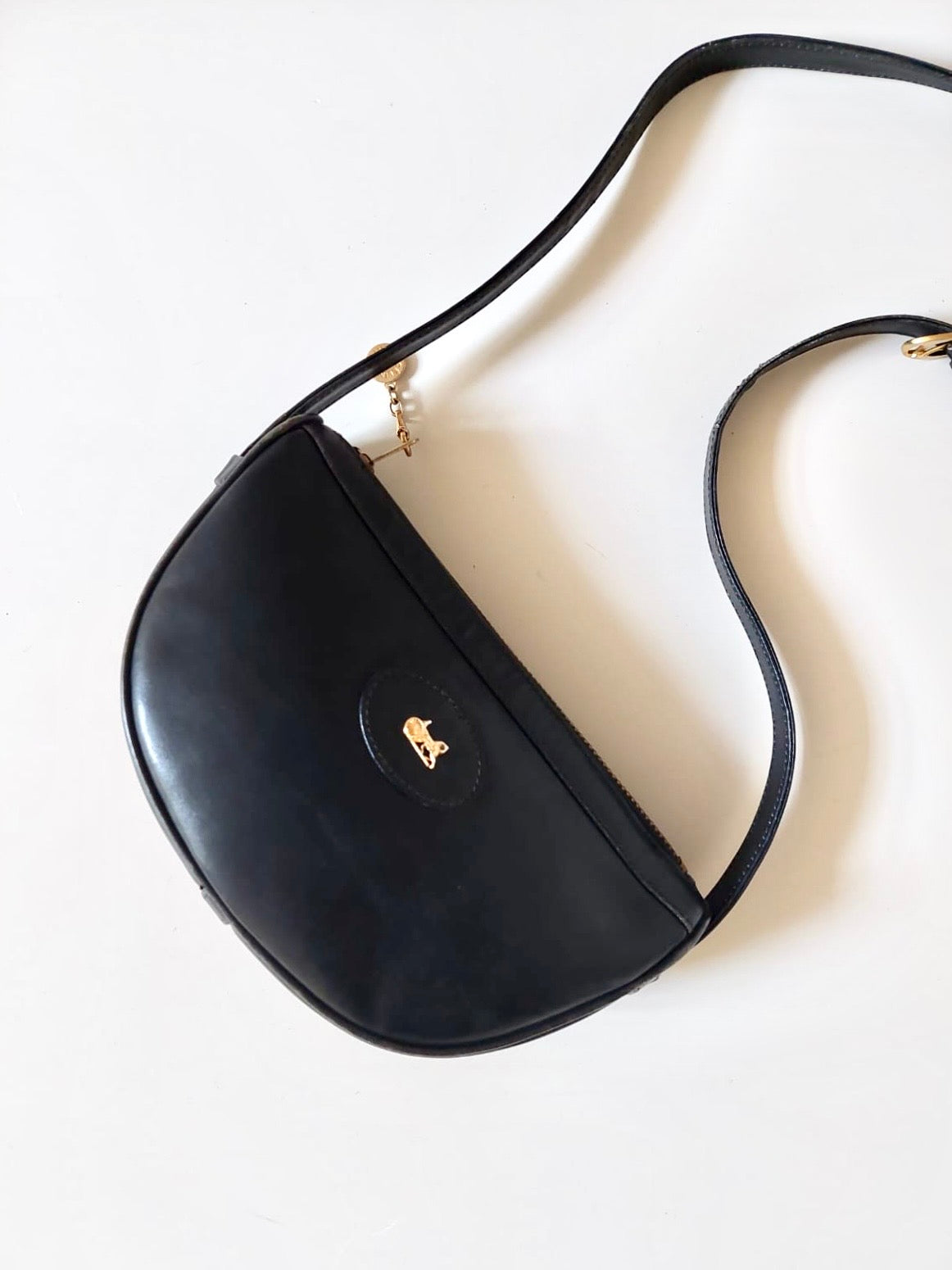 CELINE Half Moon Saddle Carriage Gold Buckle Leather Side Bag / Crossbody Bag