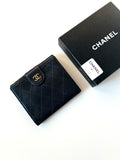 CHANEL rare double-sided gold buckle black caviar cowhide leather short wallet / small wallet / wallet