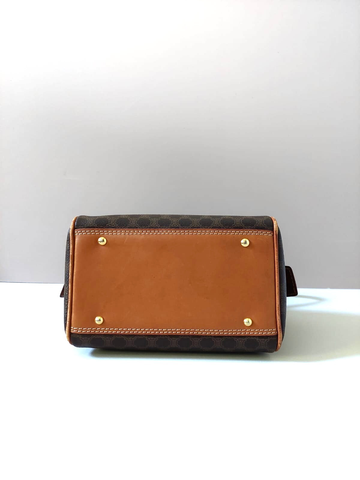 CELINE Brown Old Flower Leather Boston Bucket Bag/Side Bag/Handbag