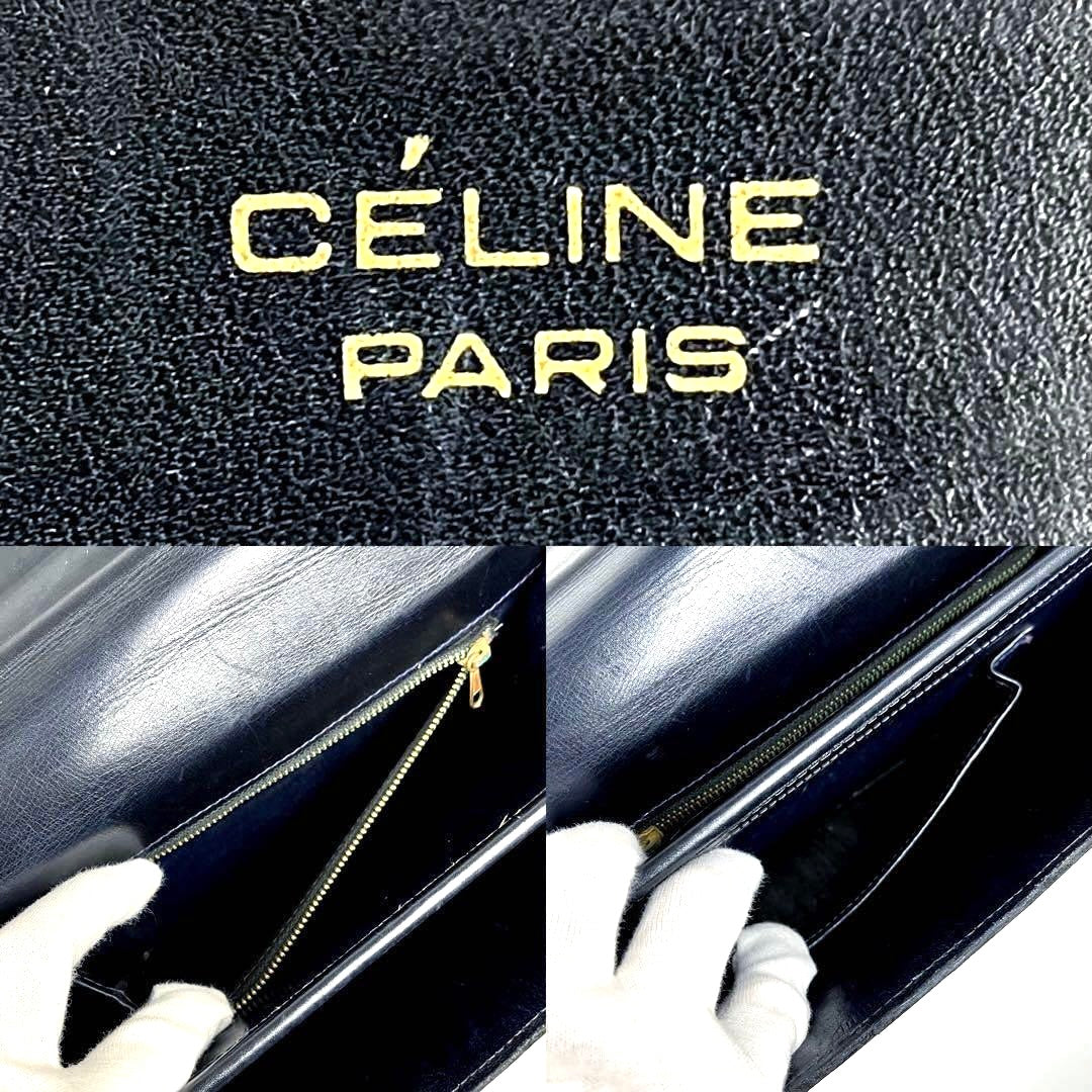 CELINE 馬車金扣藍黑老花側背包/單肩包