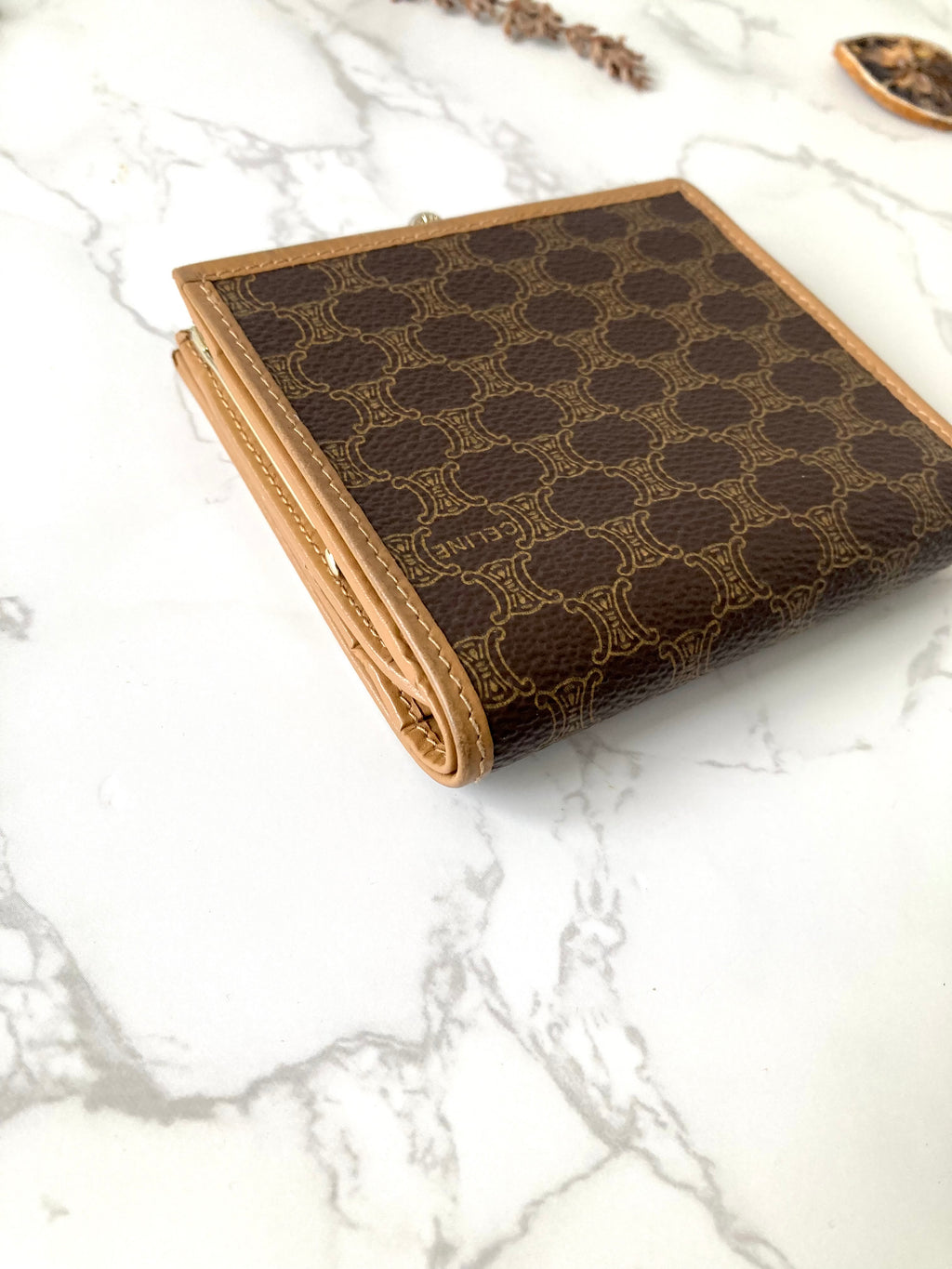 CELINE Brown Monogram Compact Bi-Fold Wallet