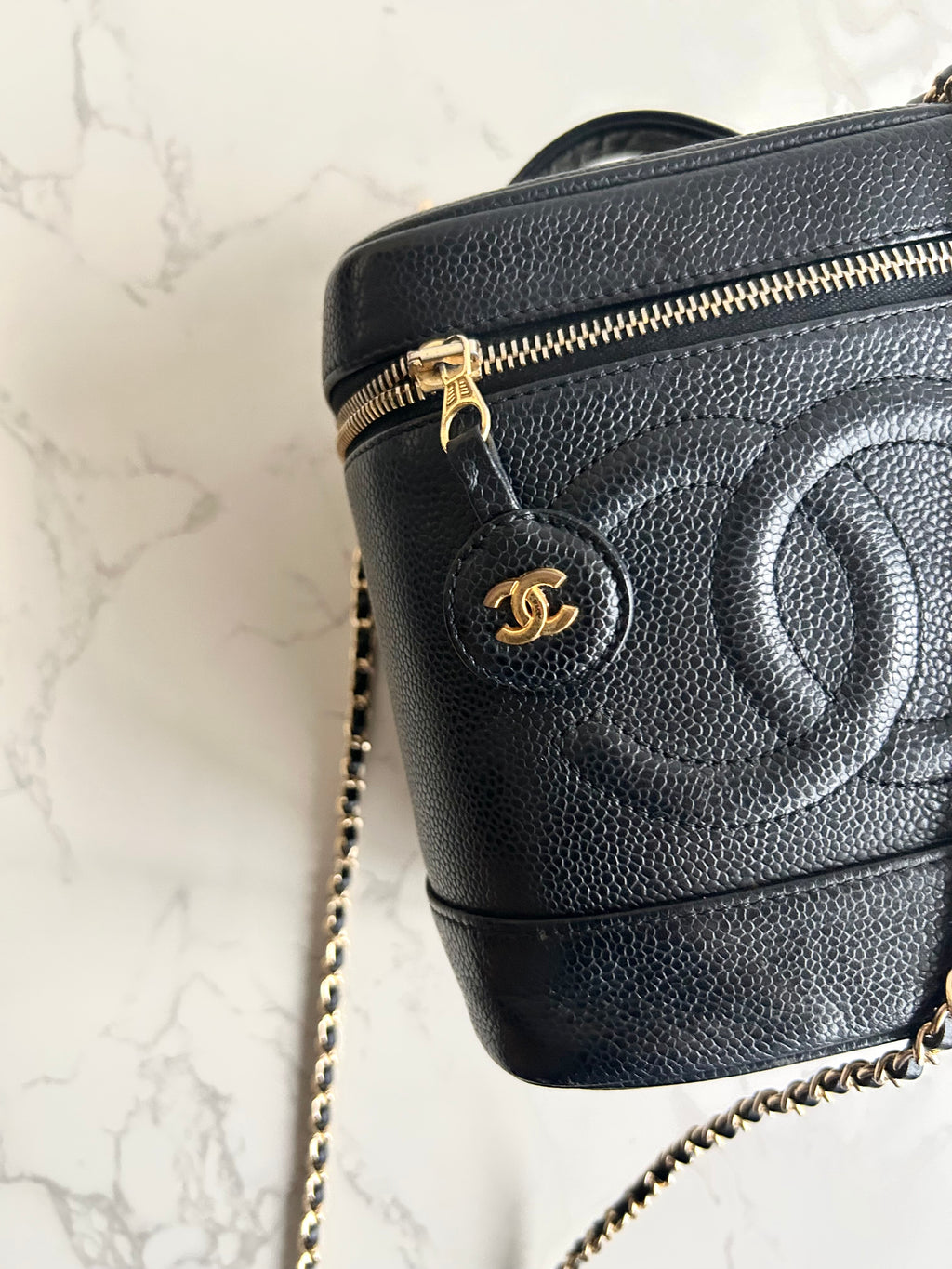 Chanel黑色魚子醬Vanity Box盒子包/斜背包/側背包