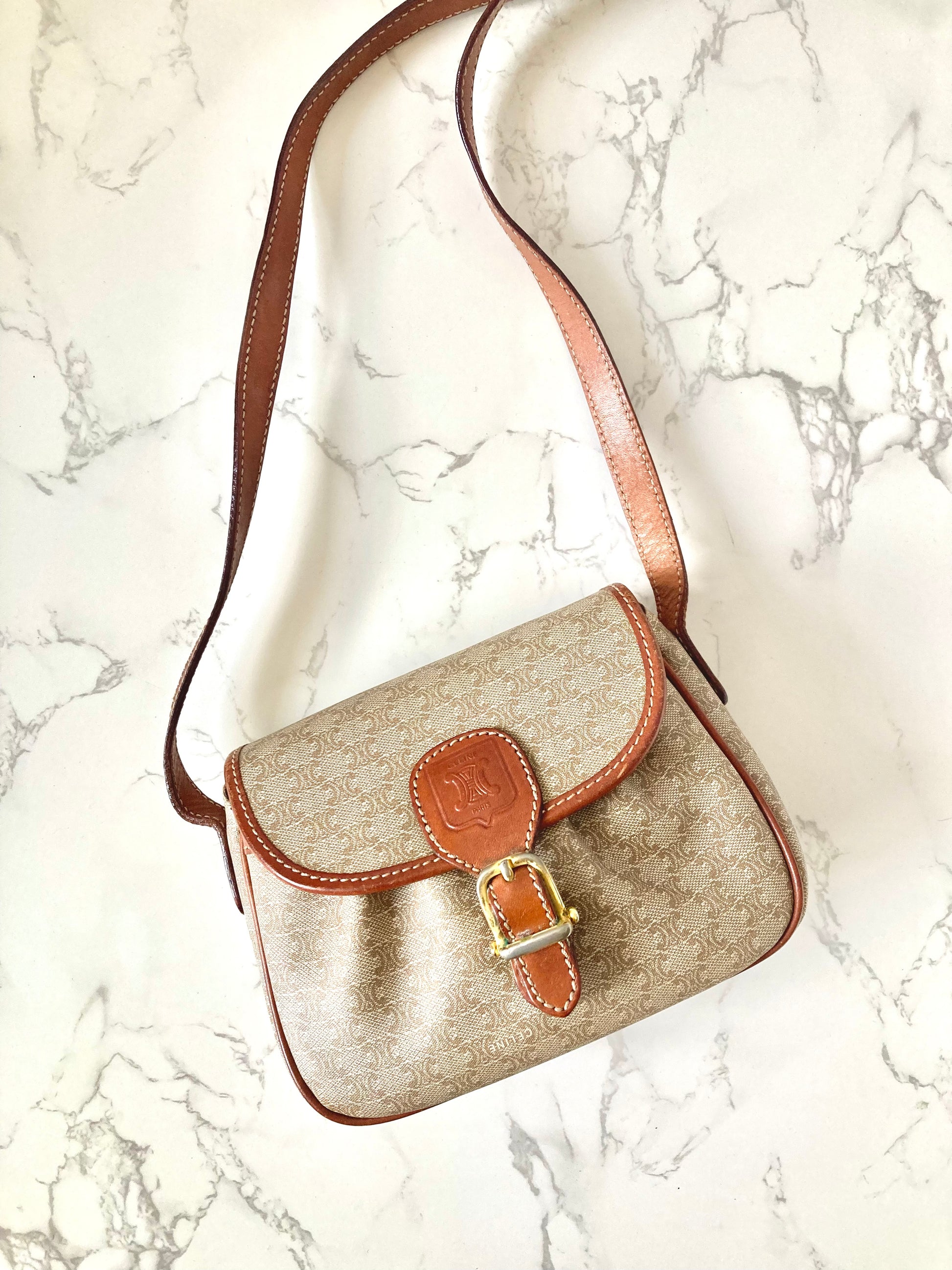 CELINE Macadam Beige Monogram Small Pumpkin Bag