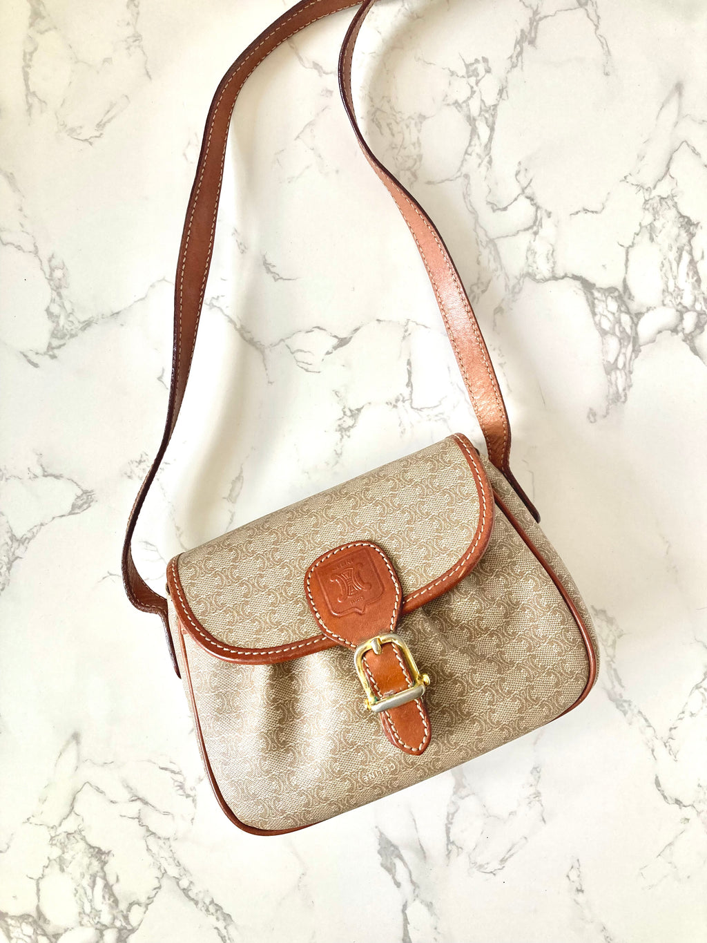CELINE Macadam Beige Monogram Small Pumpkin Bag