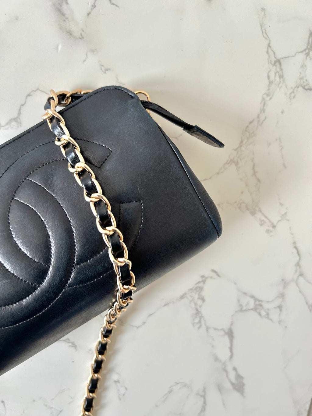 CHANEL Black Lambskin WOC Long Wallet / Side Bag / Crossbody Bag