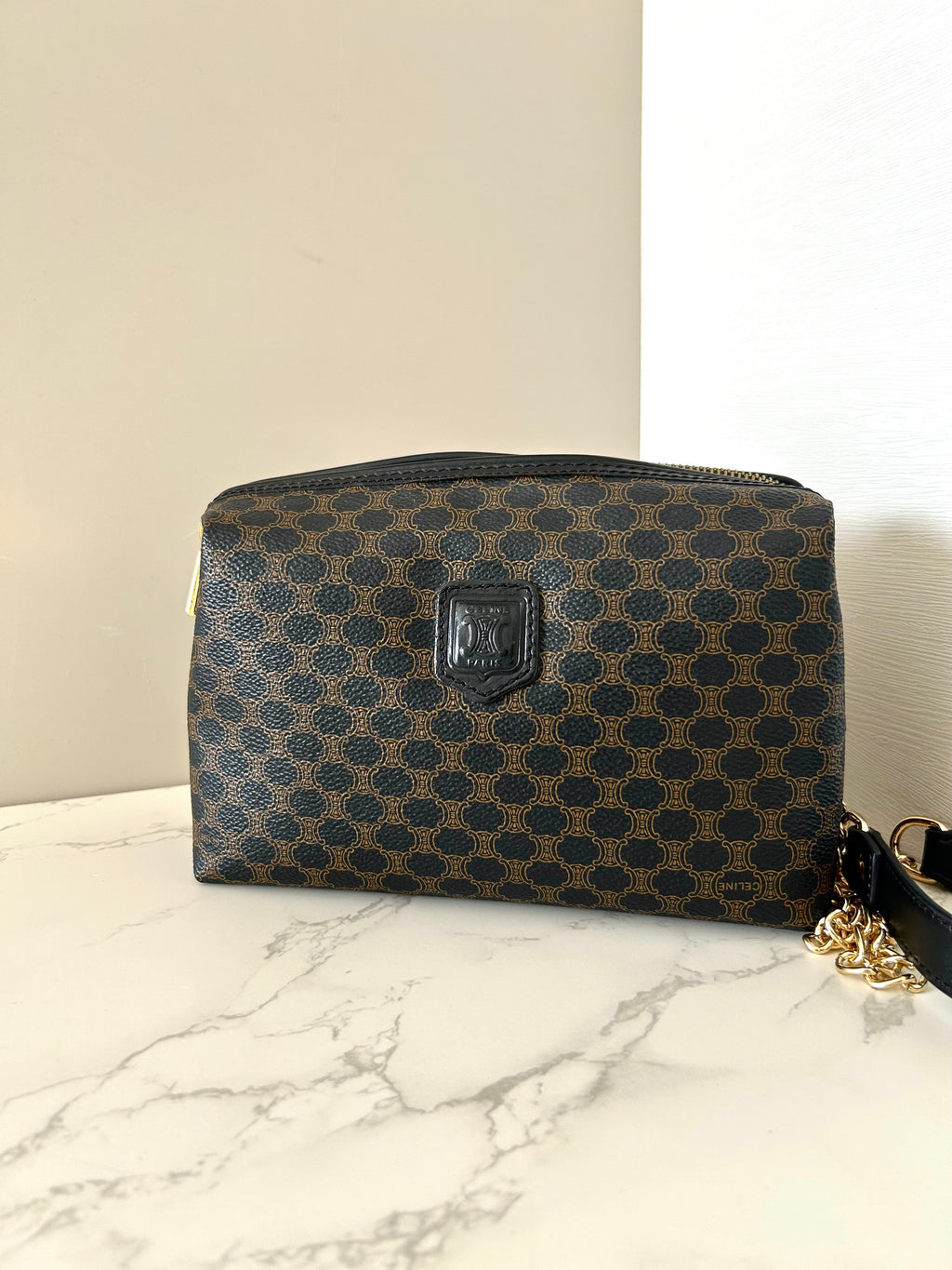 CELINE Rare Medium Cloud Black Old Flower Side Bag / Diagonal Bag