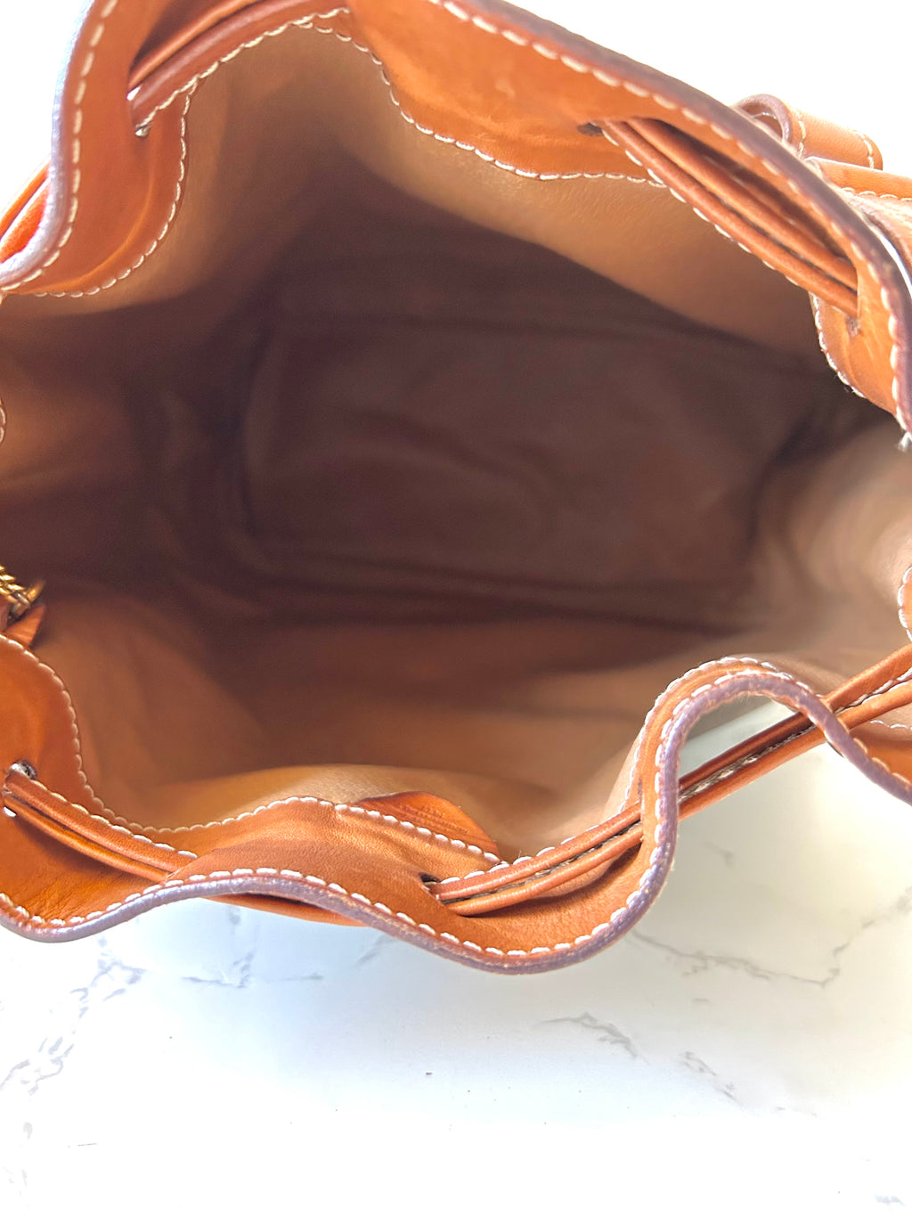 CELINE Brown Old Flower Leather Drawstring Bucket Bag / Side Bag