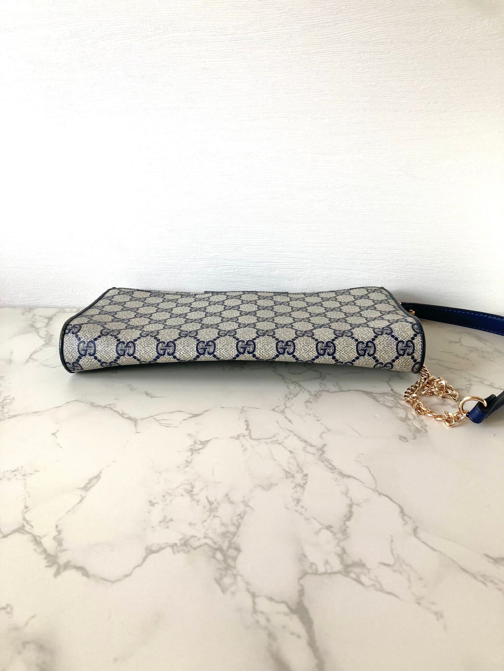 GUCCI Navy Monogram x Gold Horseshoe Two-way Shoulder Bag / Clutch