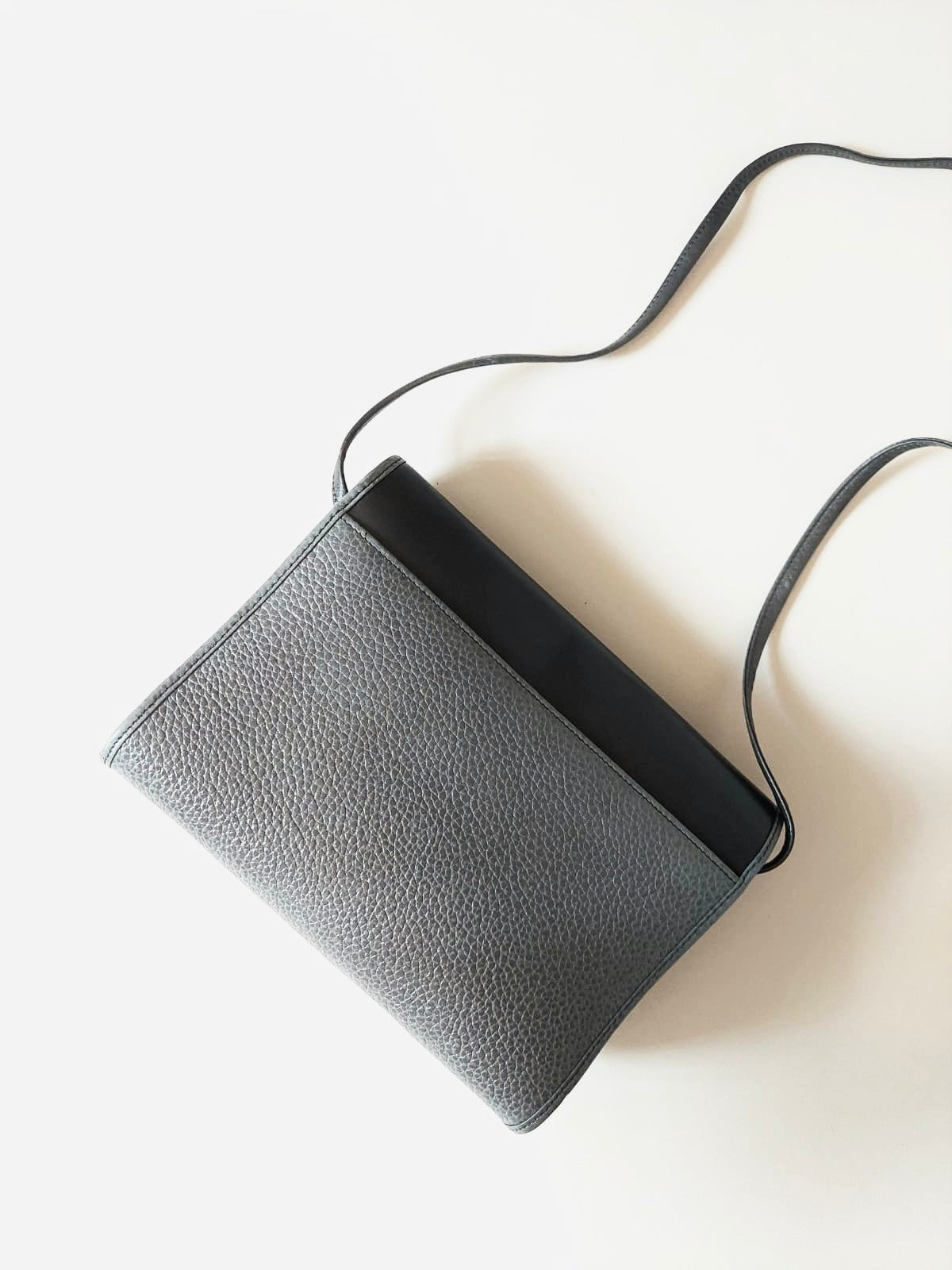 CHRISTIAN DIOR rare black and gray stitching leather gold buckle side bag / oblique bag