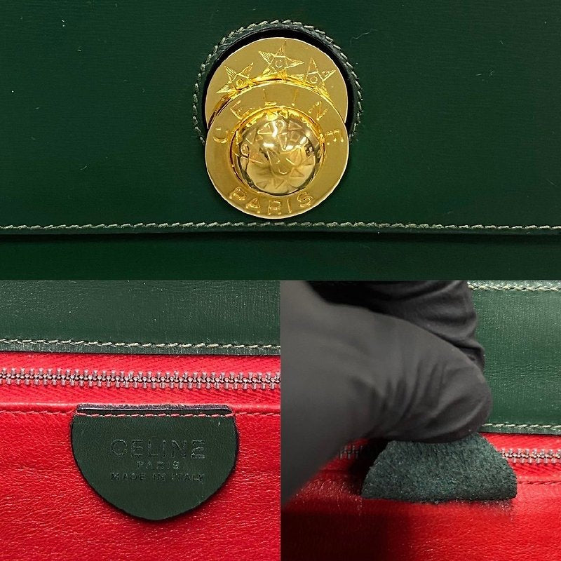 CELINE rare rotating gold planet green leather small bag / handbag