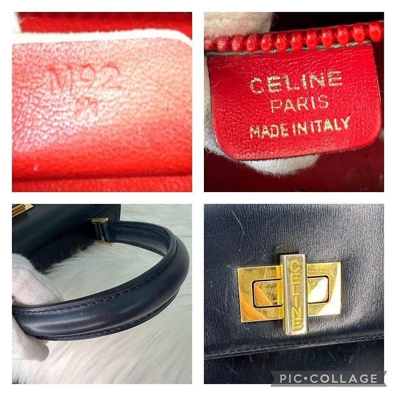 CELINE 稀有黑色金旋轉扣小凱莉皮革側背包/斜背包/手提包 - 日本中古二手Vintage