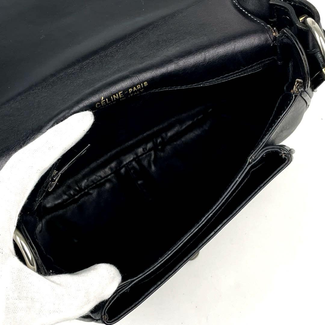 CELINE rare black carriage gold buckle saddle side bag