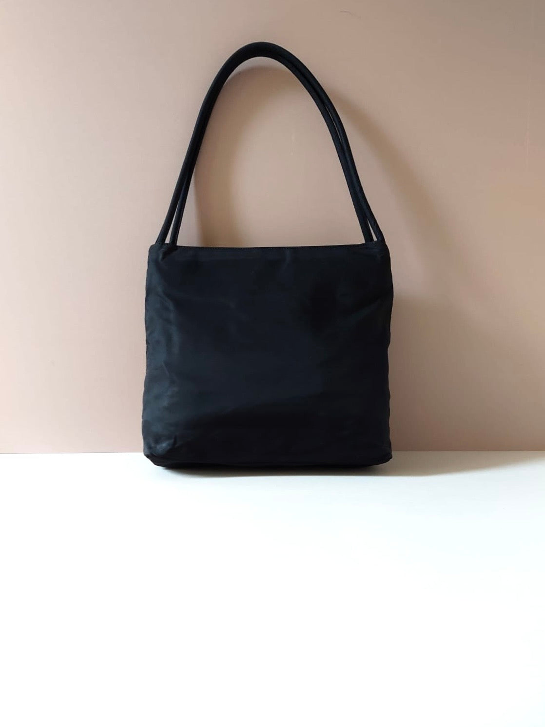 PRADA black silver triangle nylon tote bag/shoulder bag/handbag