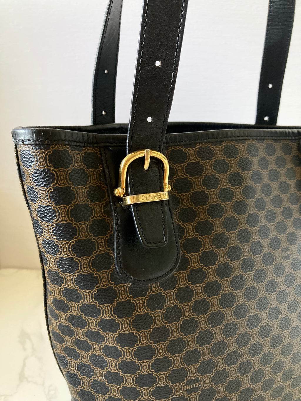 CELINE Rare Black Triomphe Monogram Tote Bag